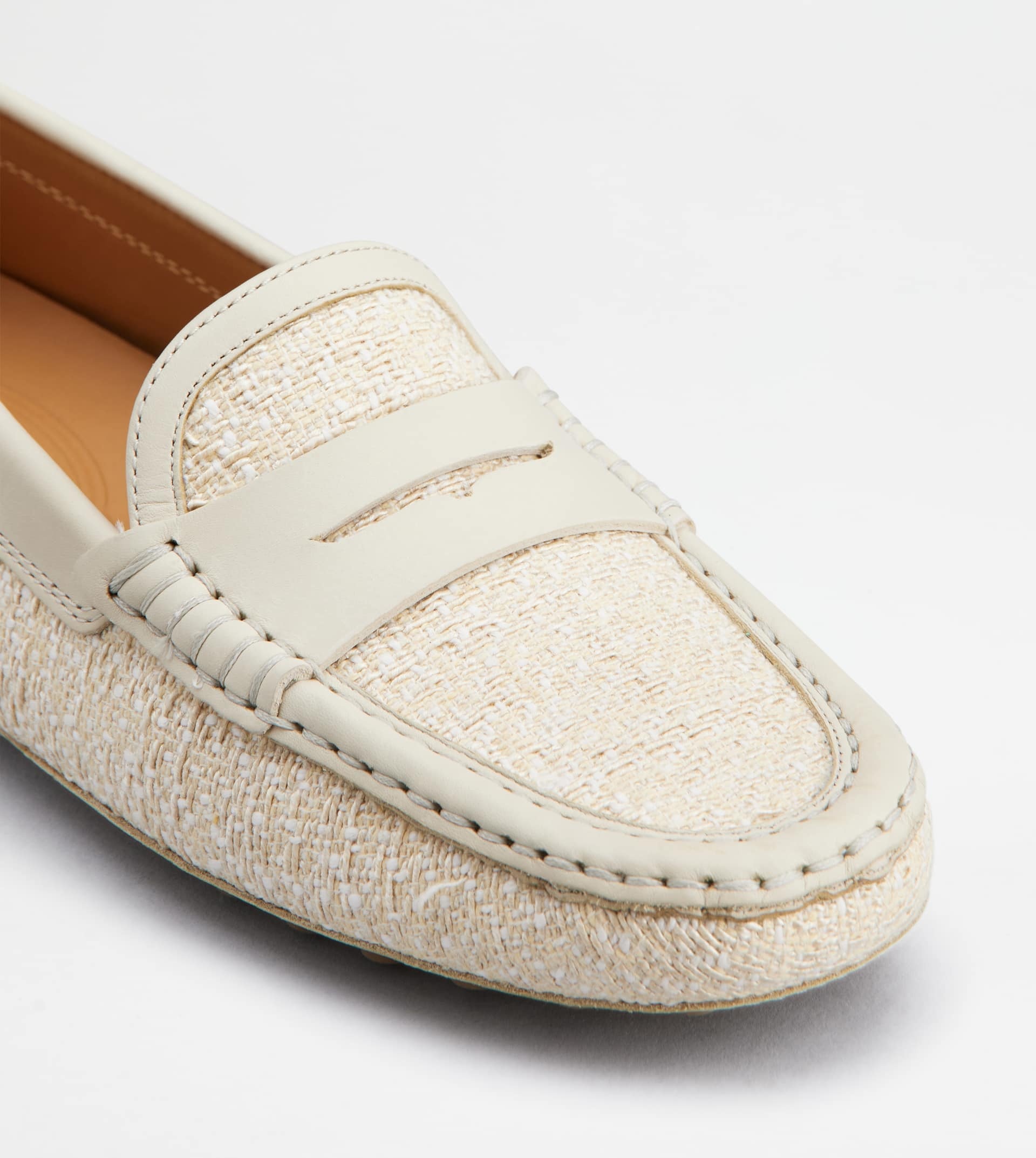 GOMMINO DRIVING SHOES IN FABRIC AND LEATHER - OFF WHITE - 6
