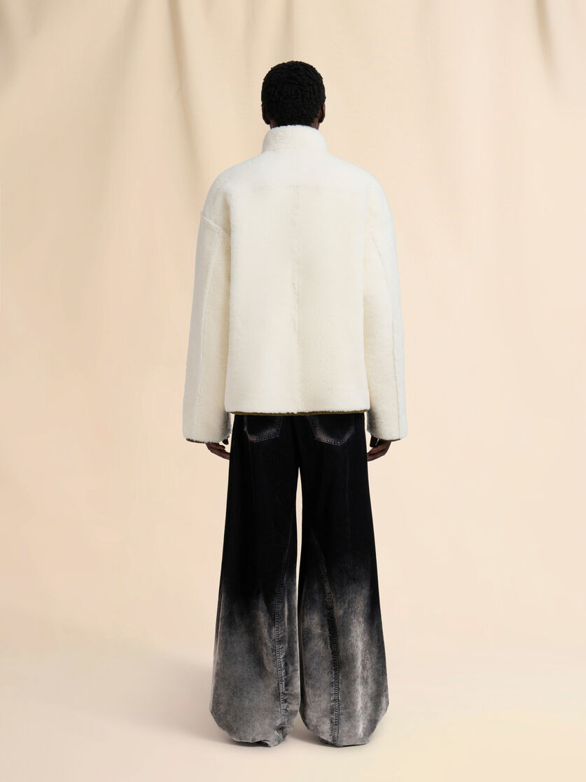 CREAM SHEARLING JACKET WITH LEATHER PIPING - 3