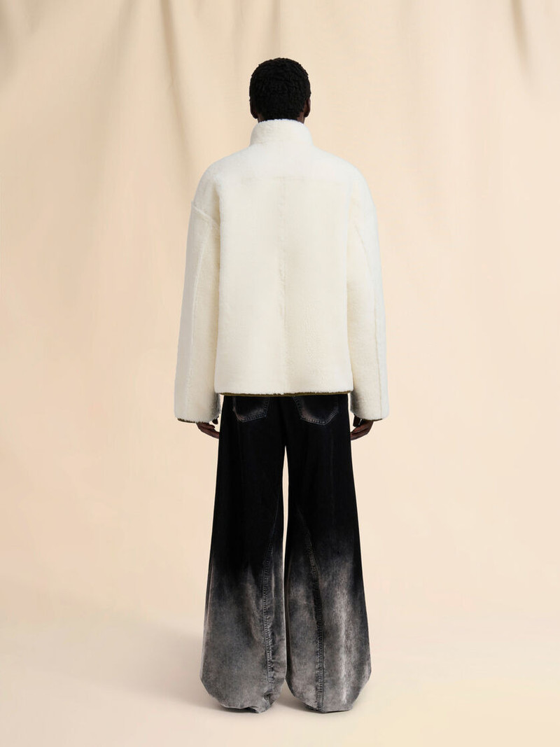 CREAM SHEARLING JACKET WITH LEATHER PIPING 3