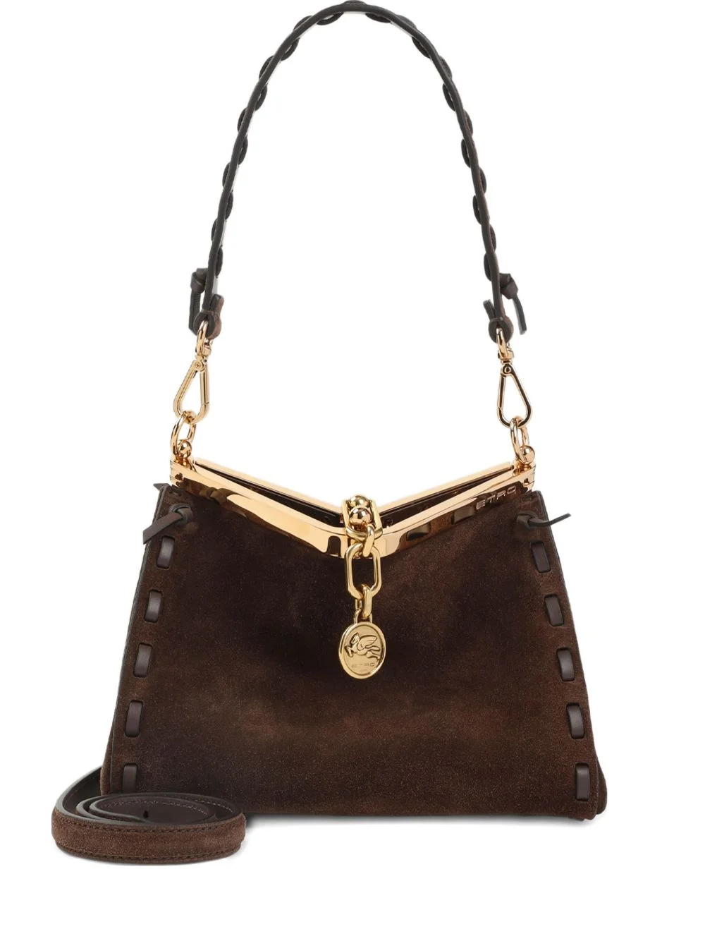 braided-handle suede shoulder bag - 1