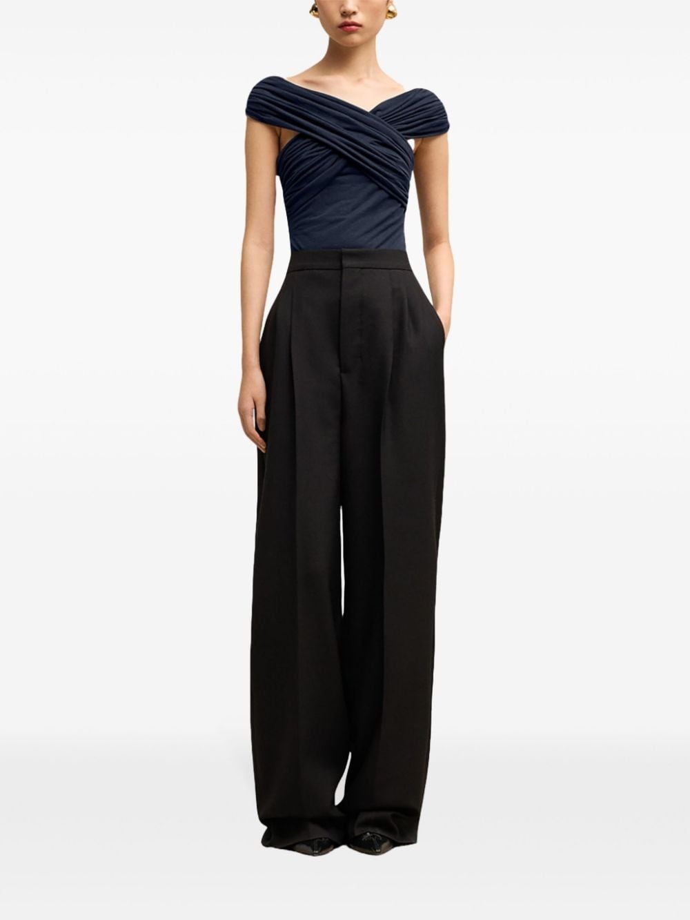 draped-design cotton-blend top - 2