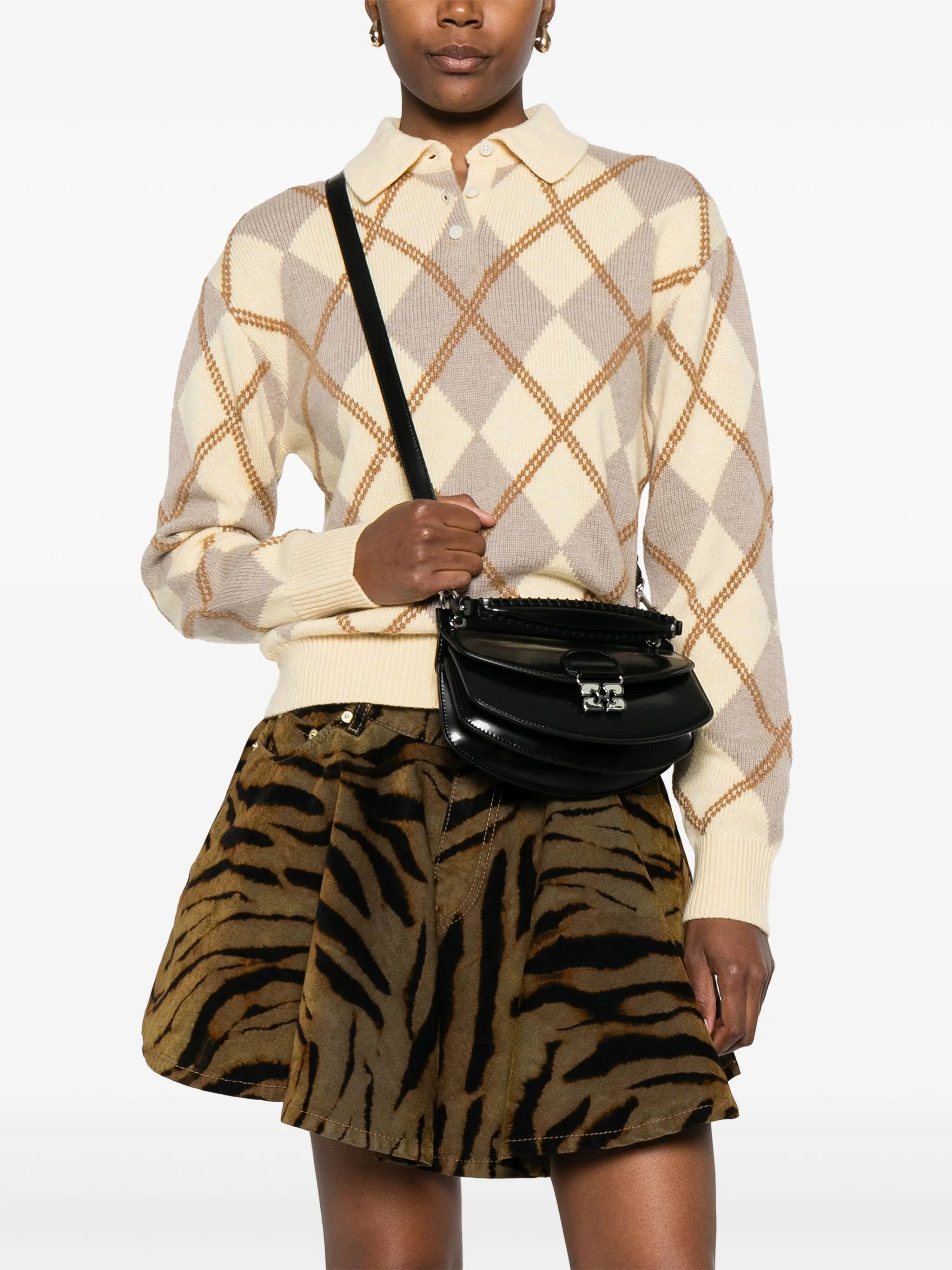 Ganni Curved Leather Cross Body Bag - 3
