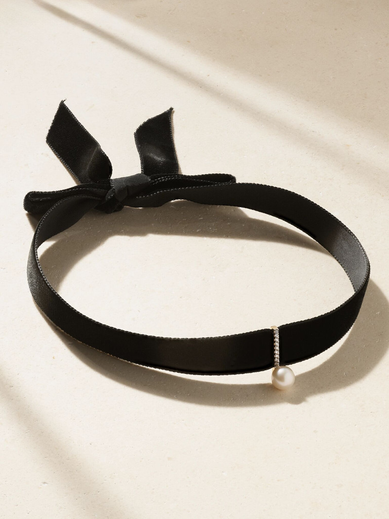Lady velvet, 14-karat gold, pearl and diamond choker Black - 1