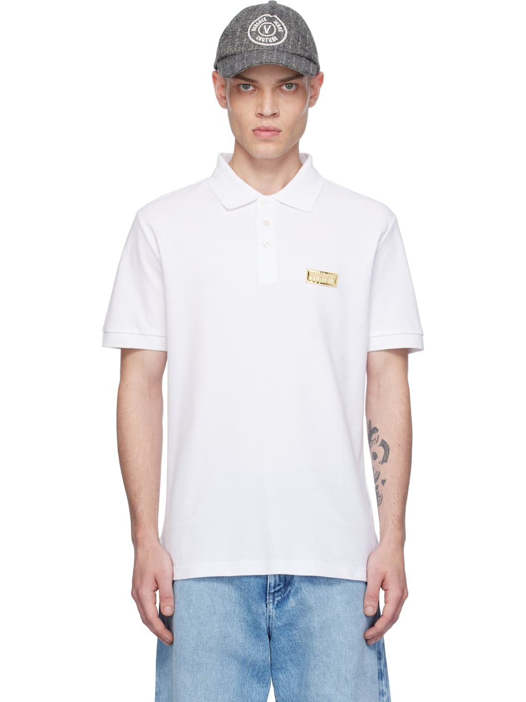 White Logo Slim-Fit Polo - 1