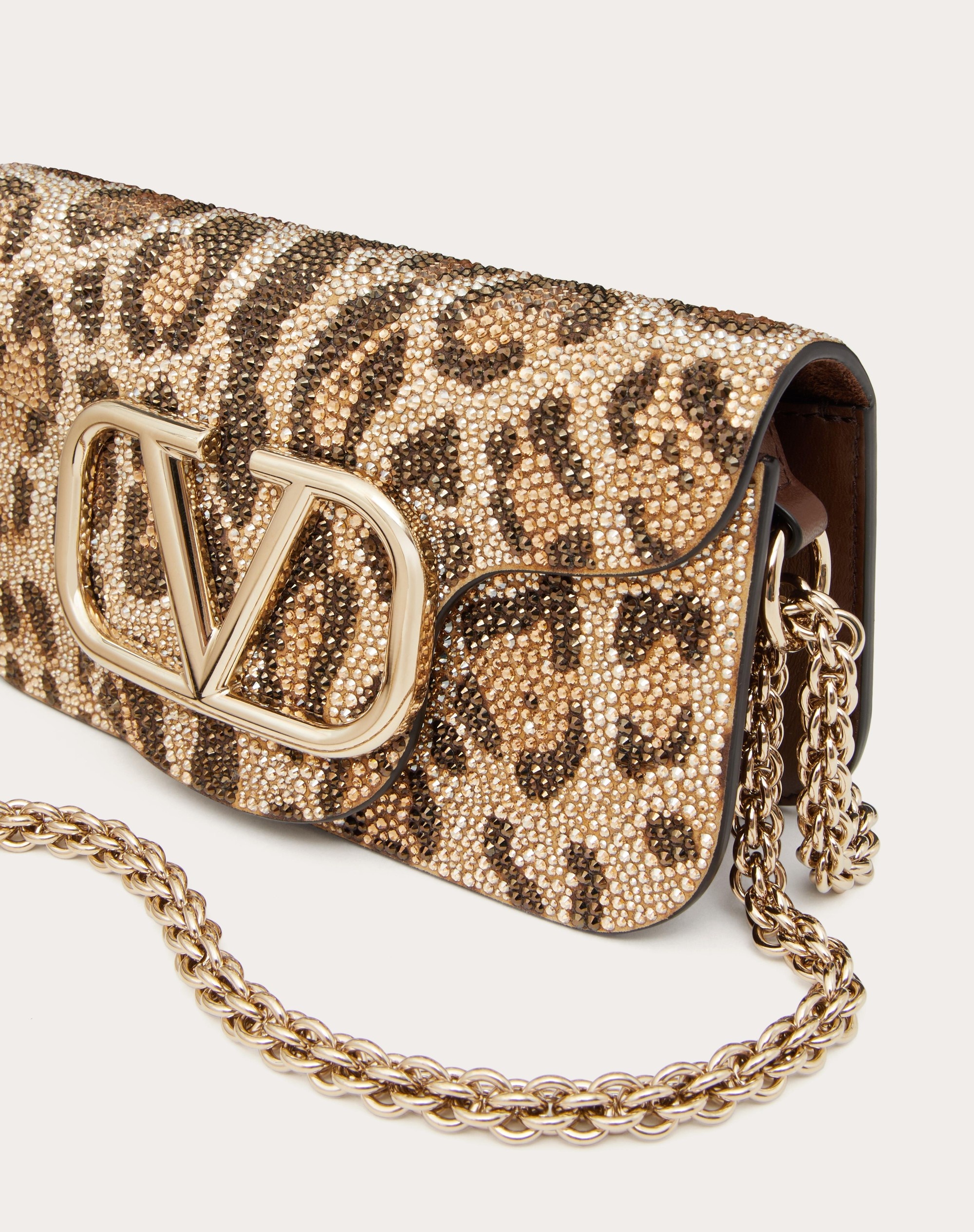 SMALL VALENTINO GARAVANI LOCÒ SHOULDER BAG WITH RHINESTONE ANIMALIER PATTERN - 7
