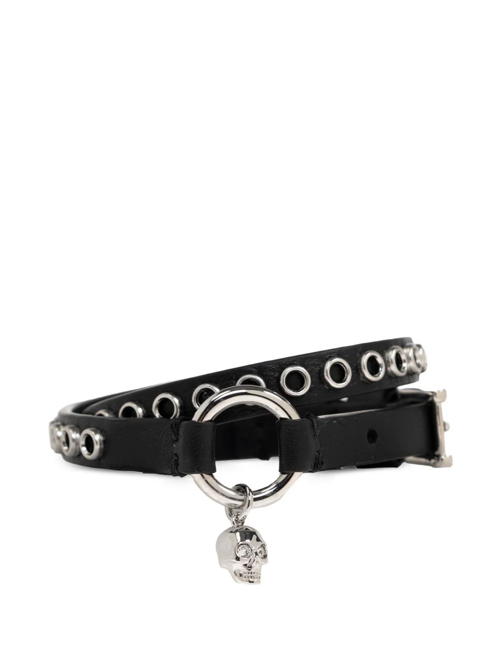 skull-charm leather bracelet - 1