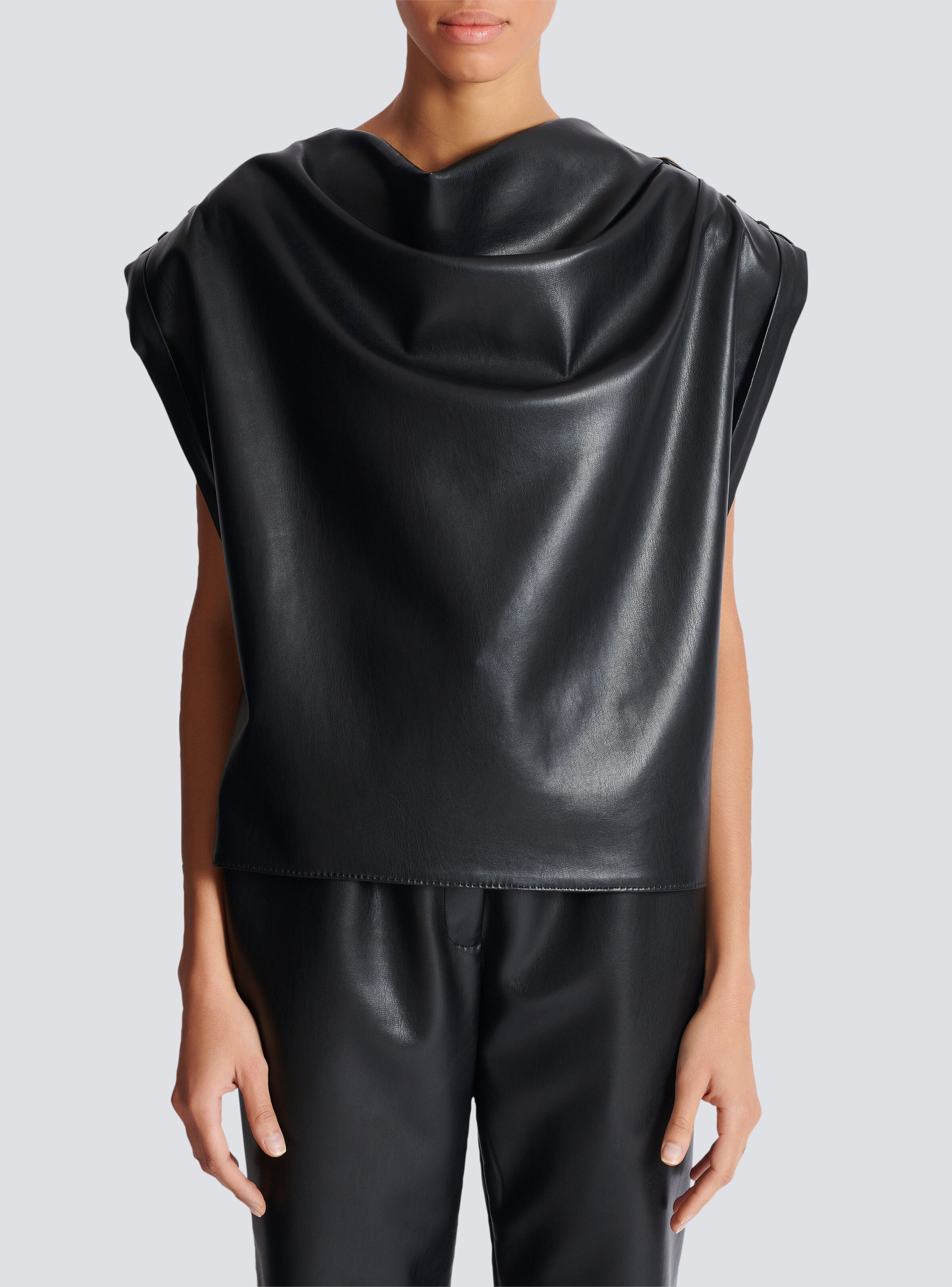 Faux leather draped top - 5