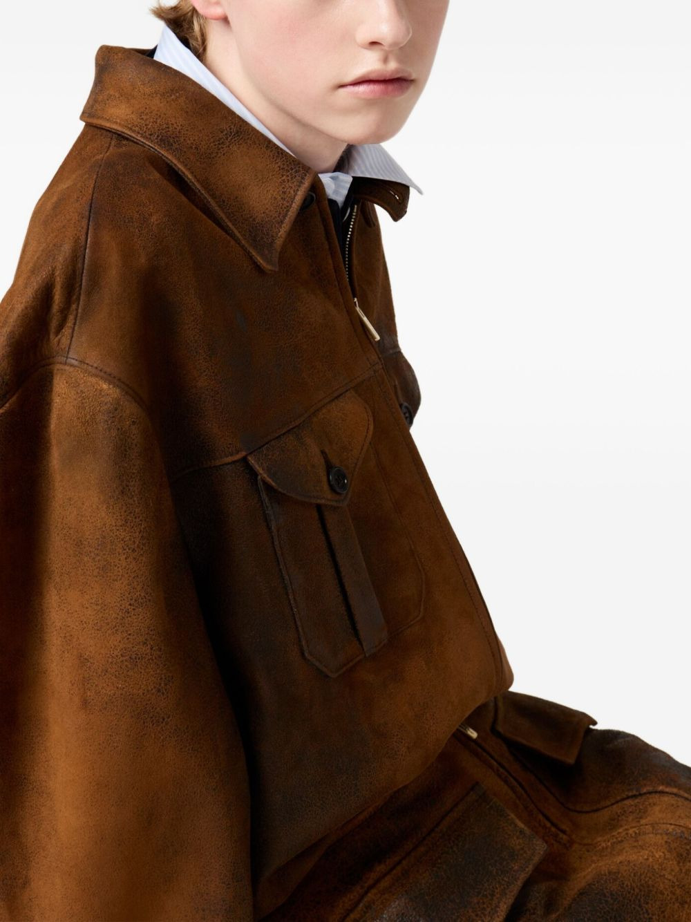 embossed-logo leather jacket - 5