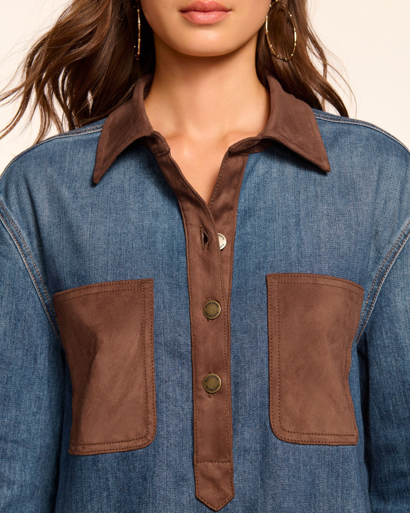 Winnifred Faux Suede Trim Denim Mini Dress 3
