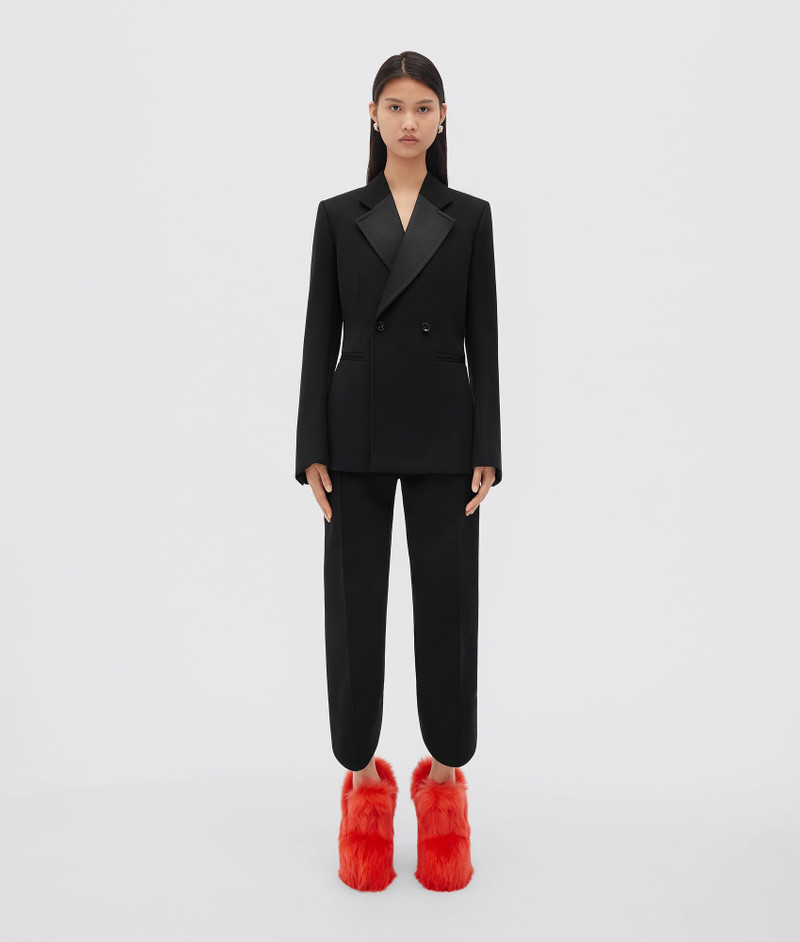 curved sleeves compact wool and satin jacket - 1