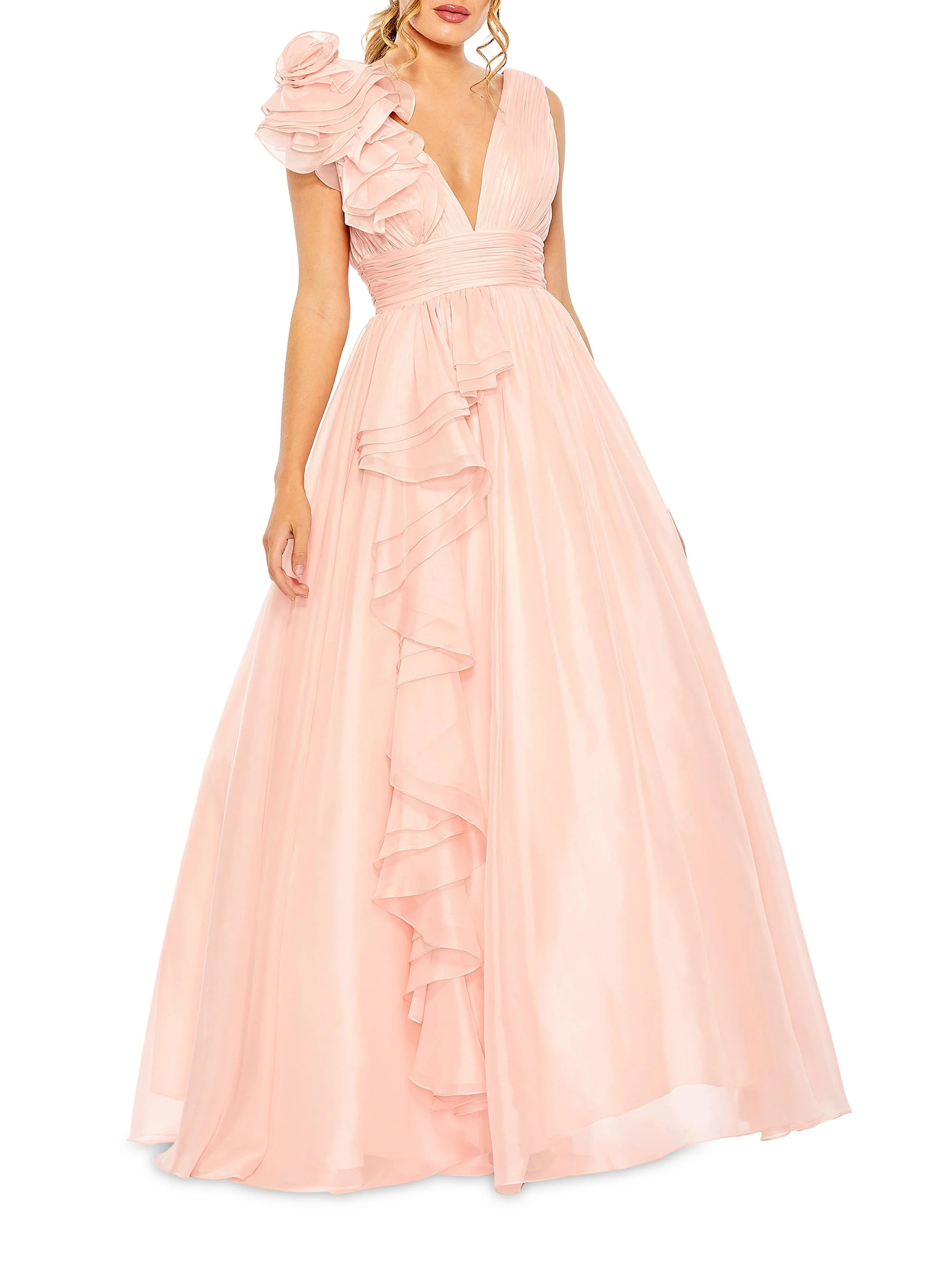 Women's Ruffle Shoulder V-Neck Gown - Blush - 1