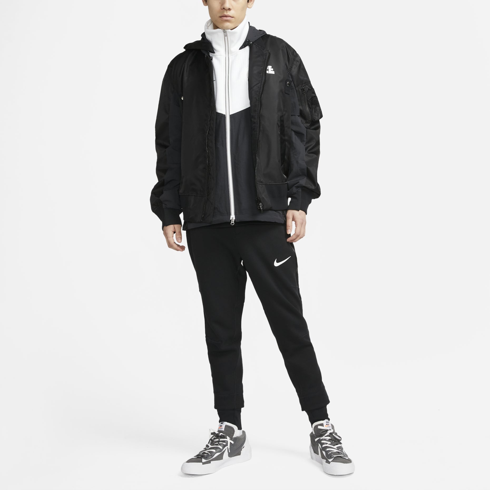 Nike x Sacai Crossover Double Layer Contrasting Colors Sports Hooded Jacket Asia Edition Black CZ469 - 6