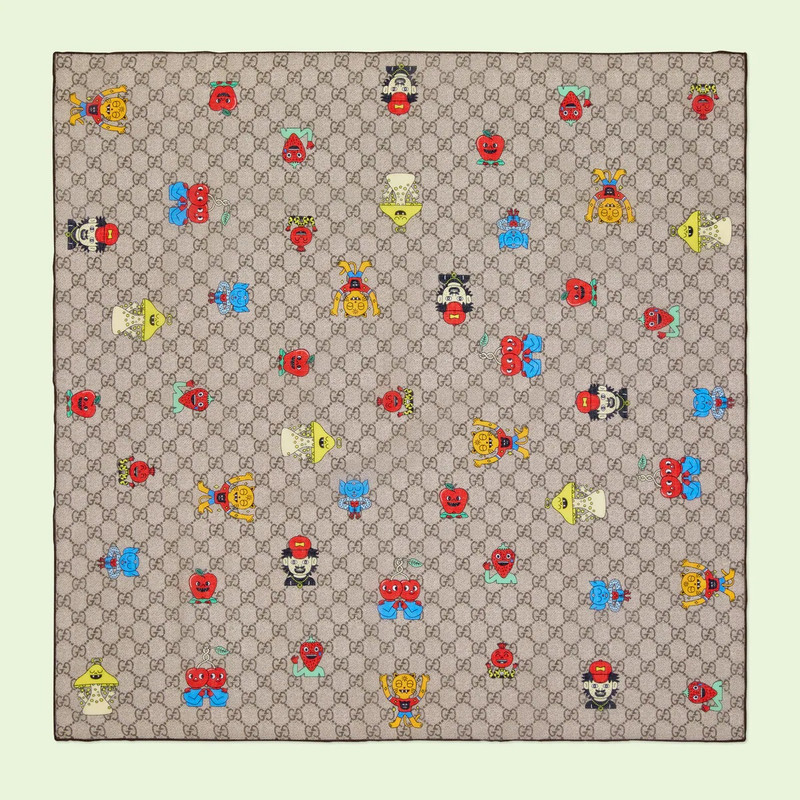 GUCCI GG emoji print cotton scarf outlook
