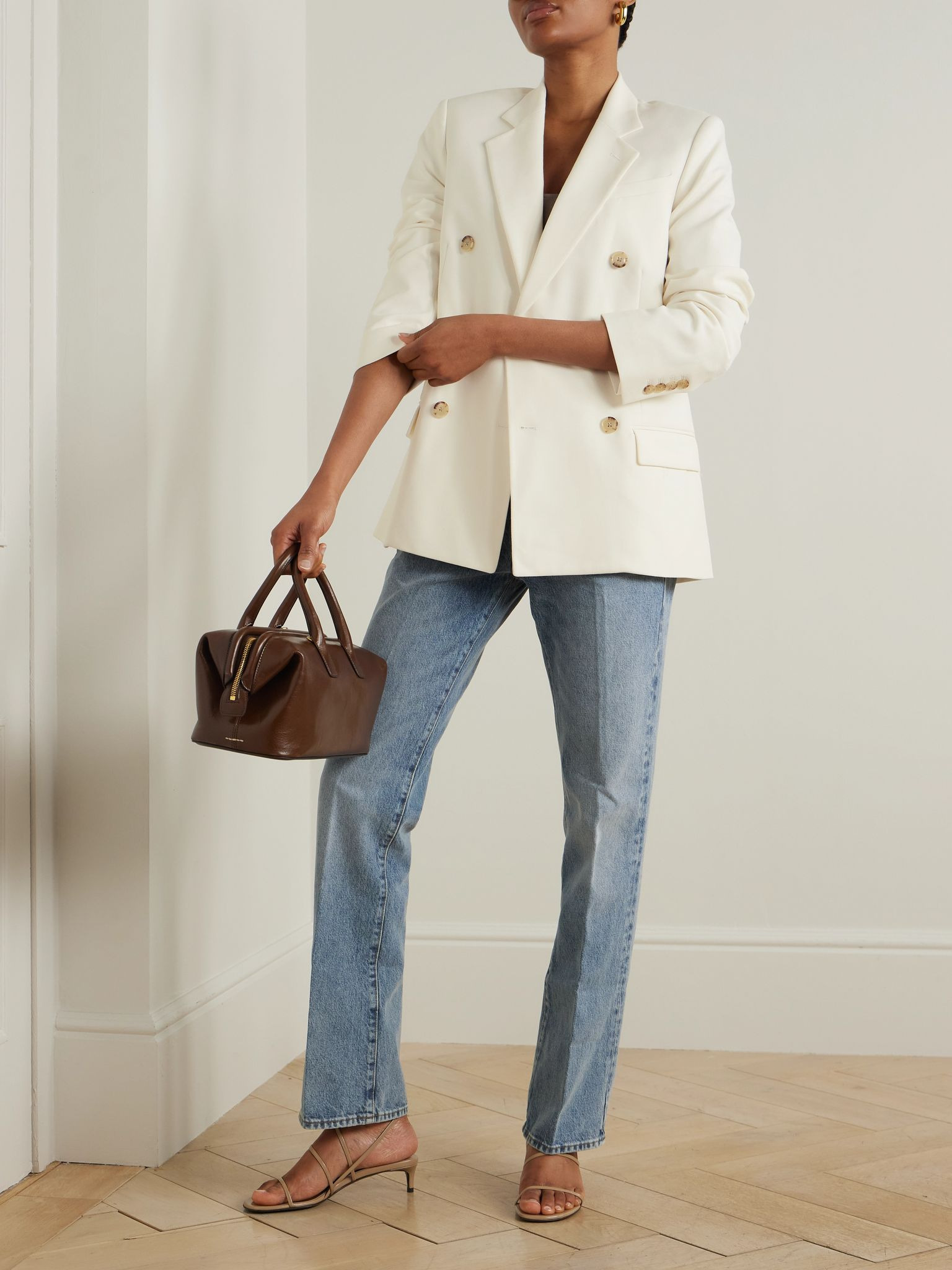 The Relaxed Everyday double-breasted woven blazer Ecru - 2