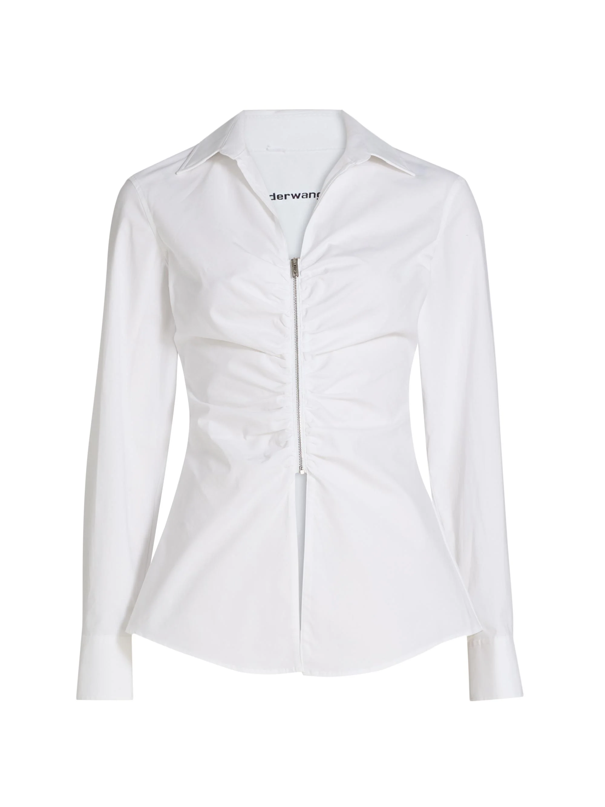 Women's Gathered Zip-Front Stretch-Cotton Shirt - White - 1