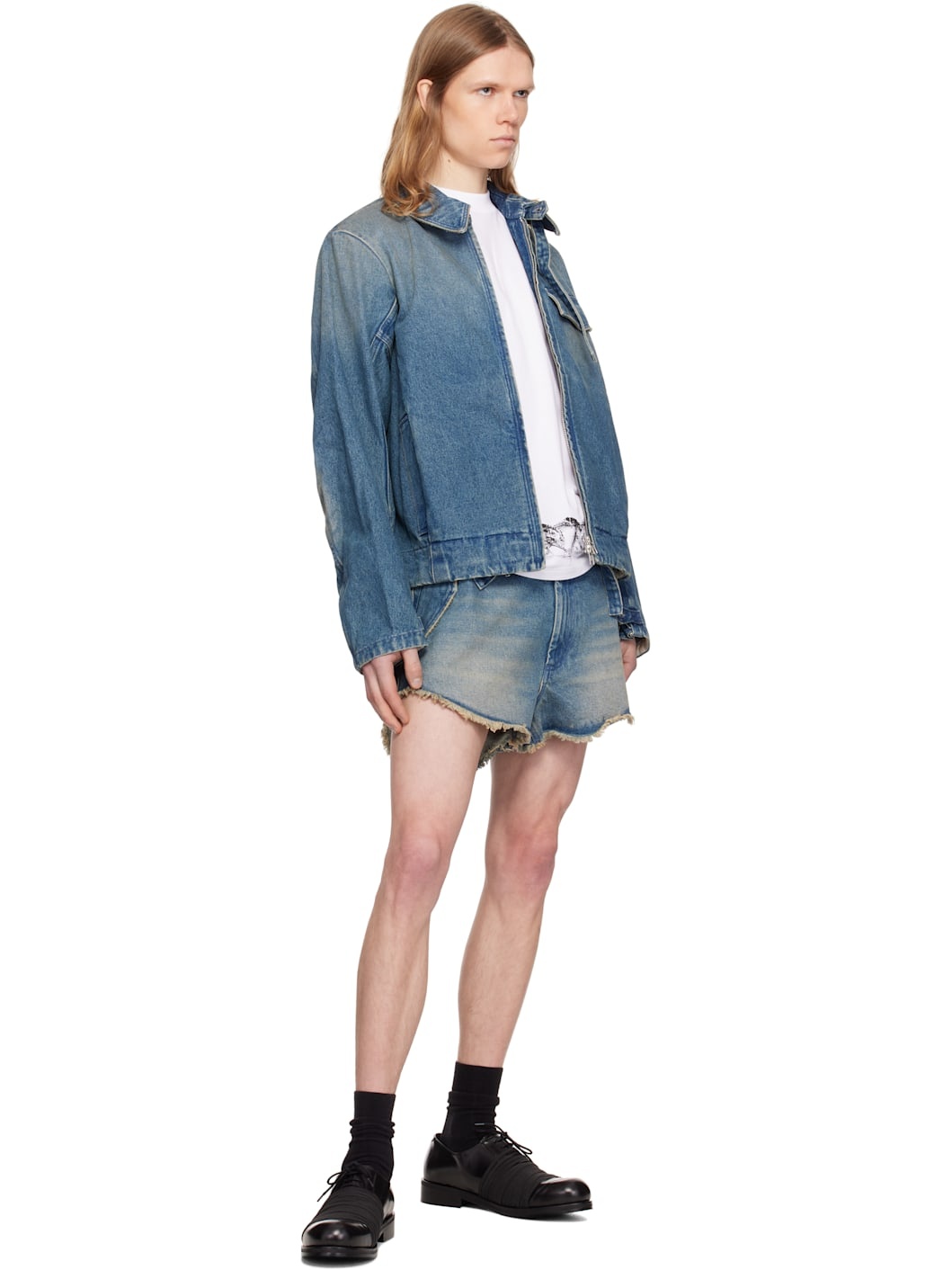 Blue Washed Zipped Denim Jacket - 4