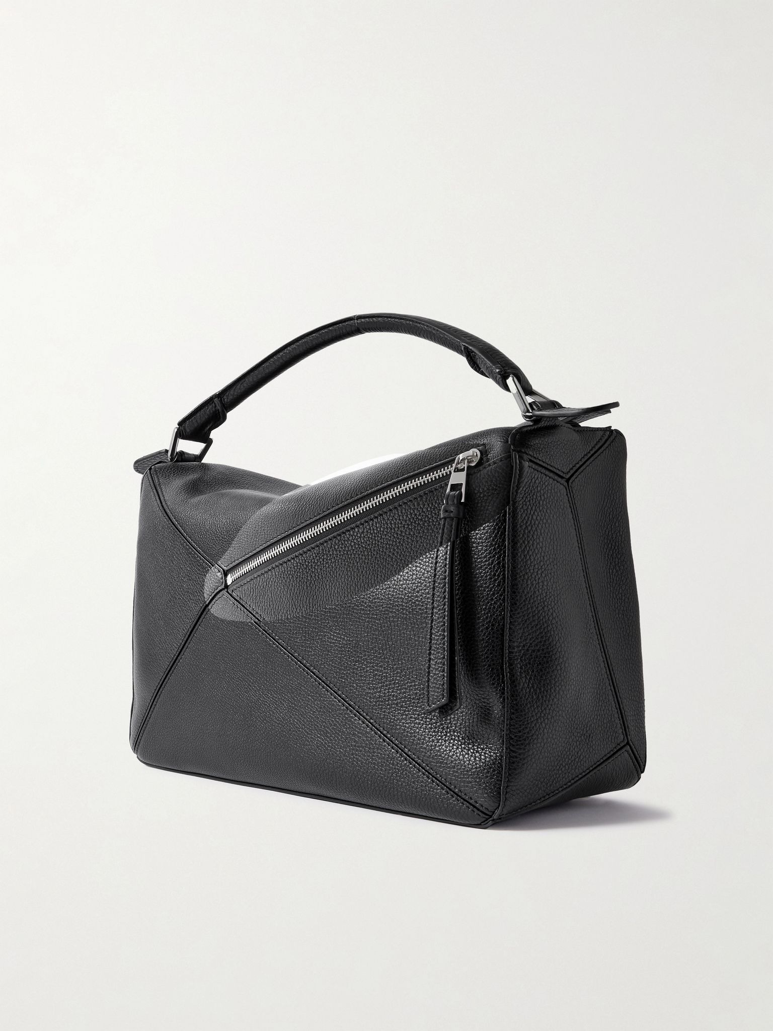 Puzzle Edge Large Logo-Debossed Full-Grain Leather Messenger Bag Black - 3
