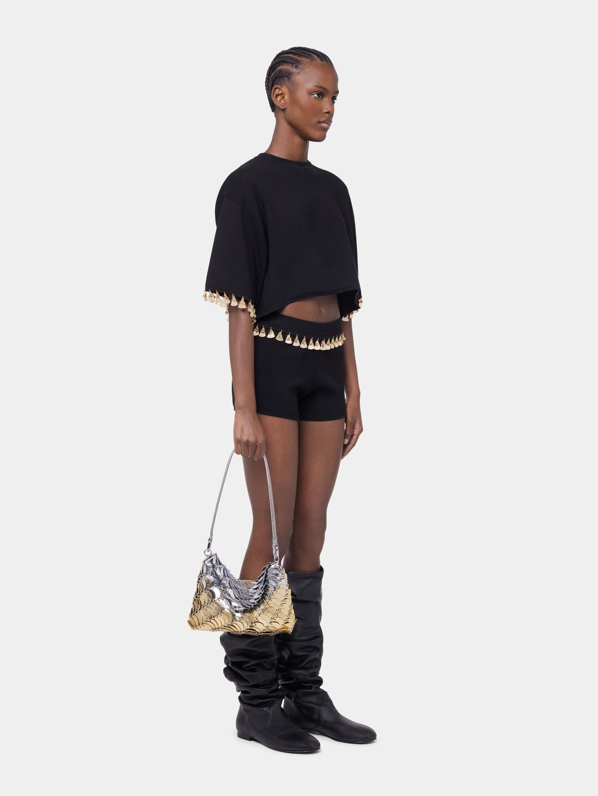 BLACK MINI SHORTS IN COTTON AND SILK KNIT - 4