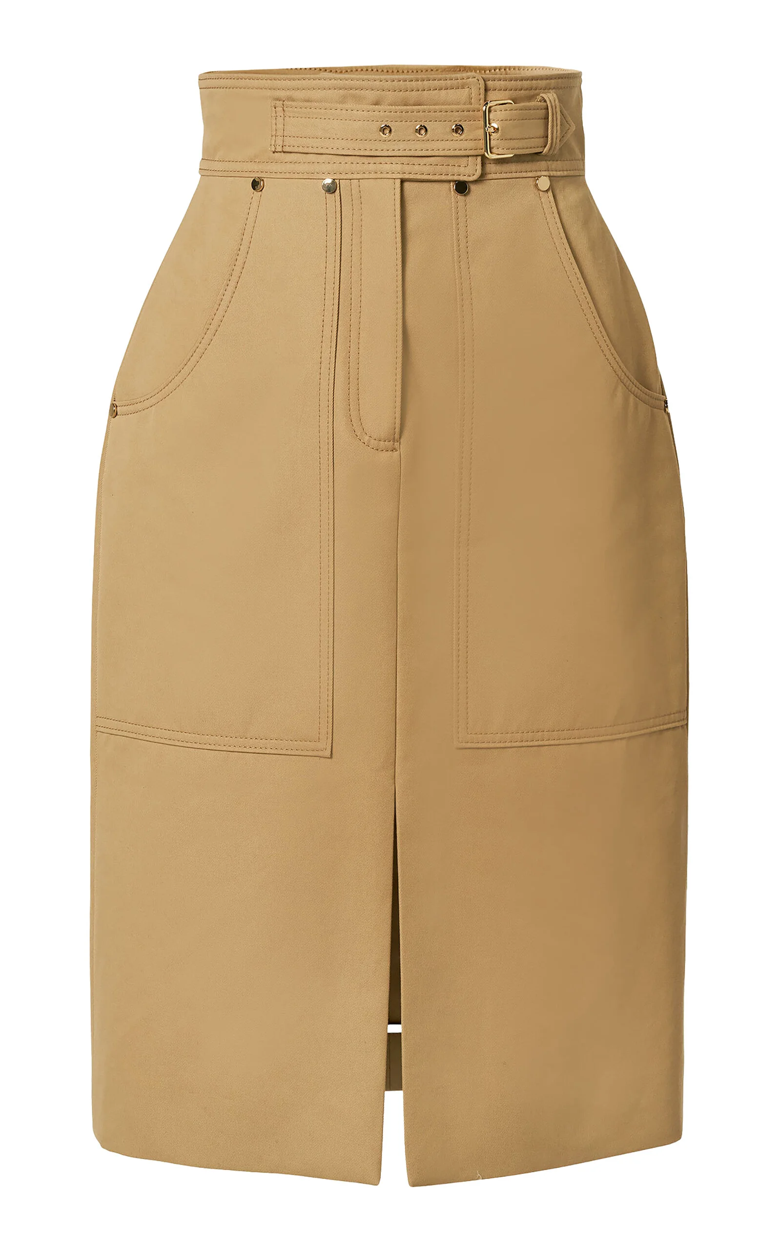 Belted Cotton-Twill Pencil Skirt nude - 1