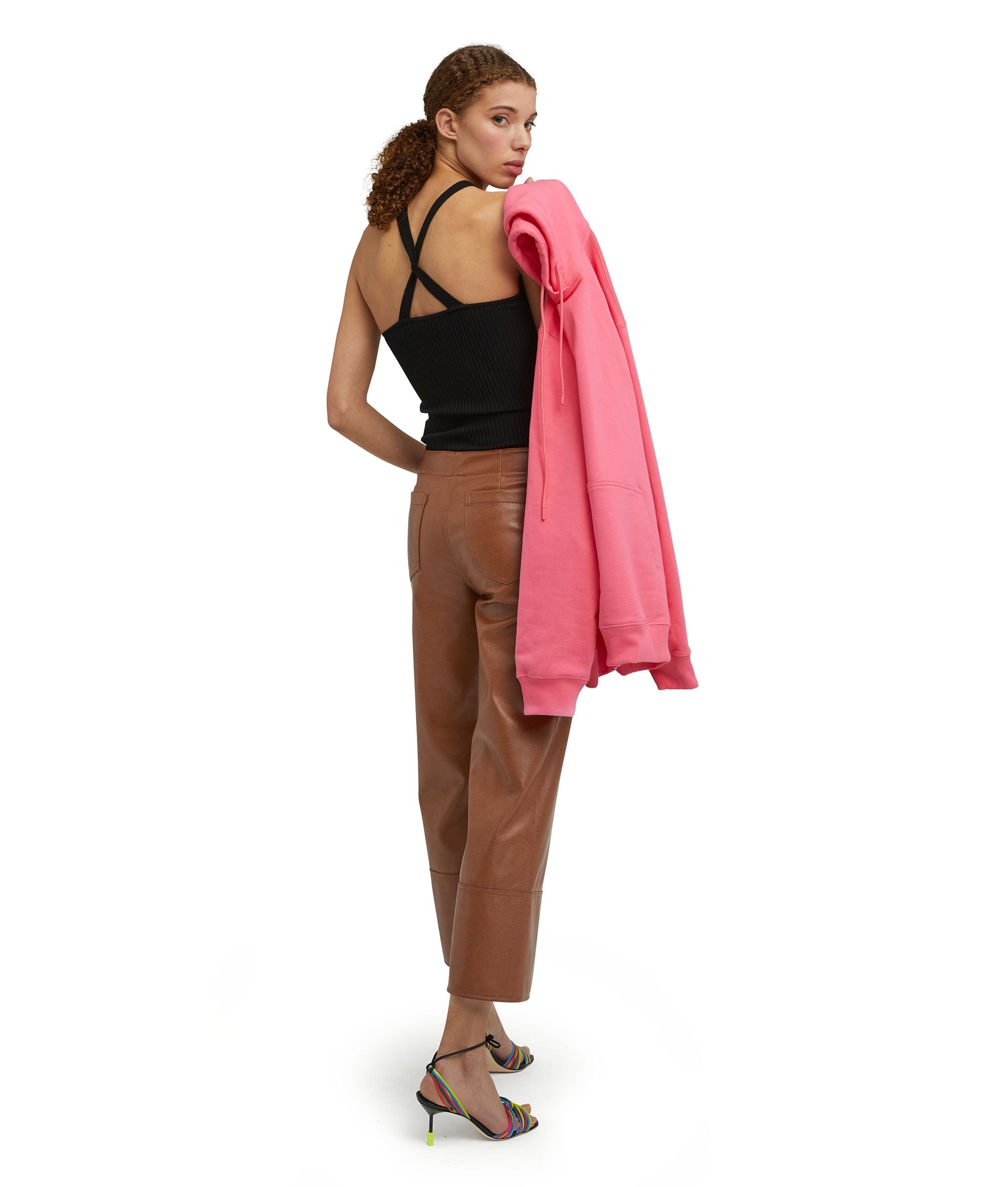 Faux leather boot-cut pants with straight legs - 5