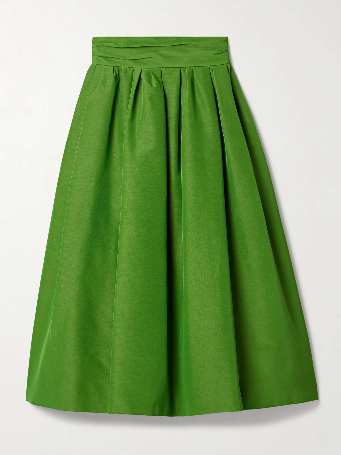 Pleated cotton-blend faille midi skirt Leaf green - 1