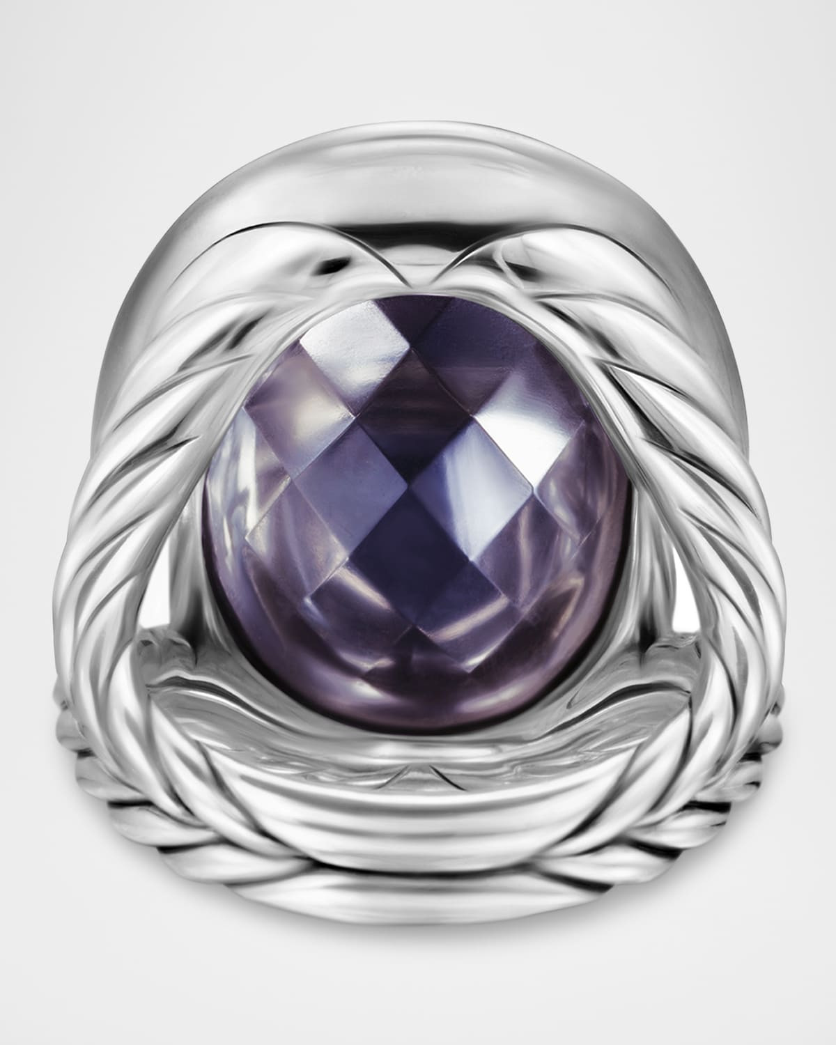 Oval Ring with Gemstone and Diamonds in Silver, 24.5x21mm - 6