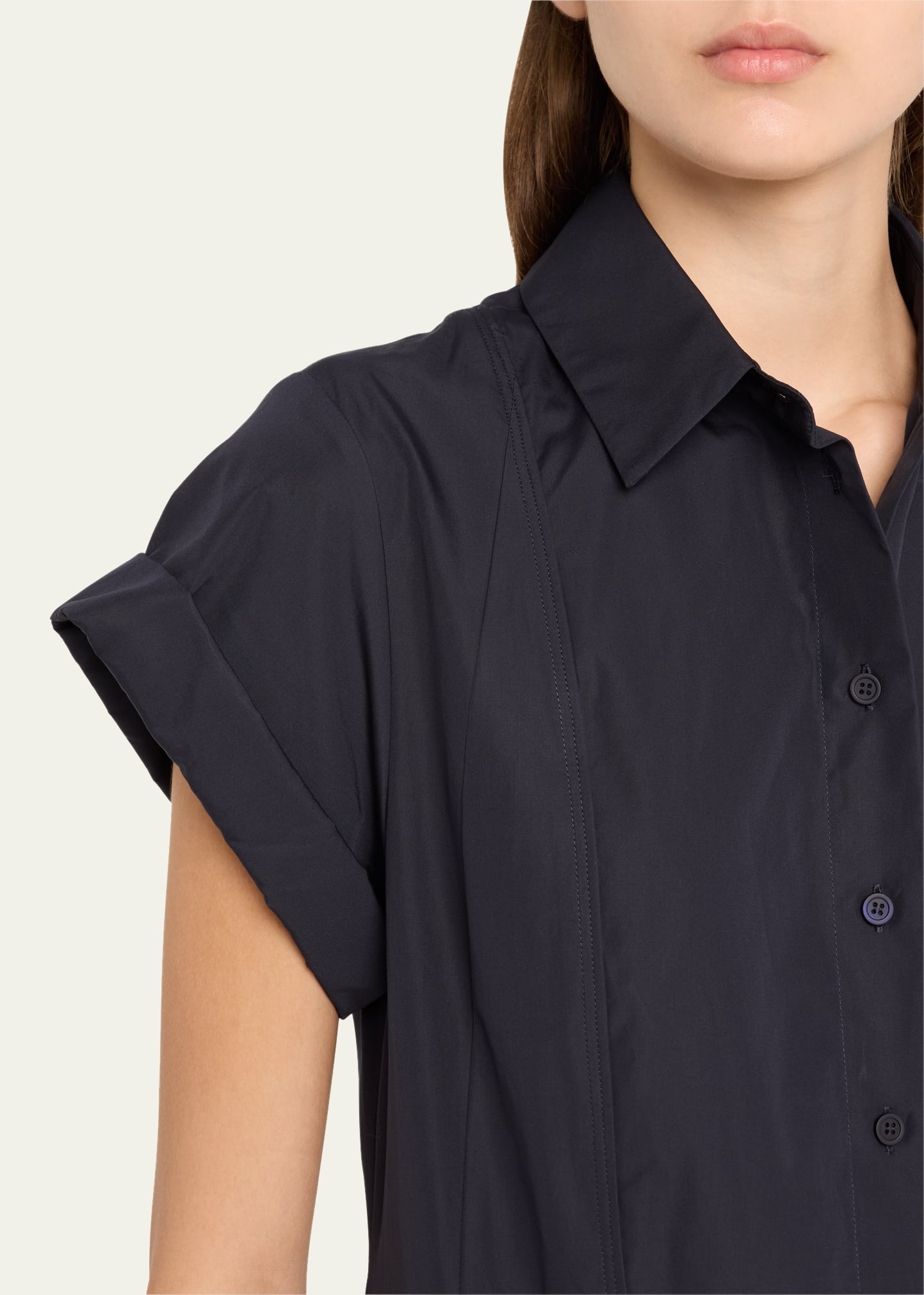 Layered Poplin Seamed Placket Midi Shirtdress - 5