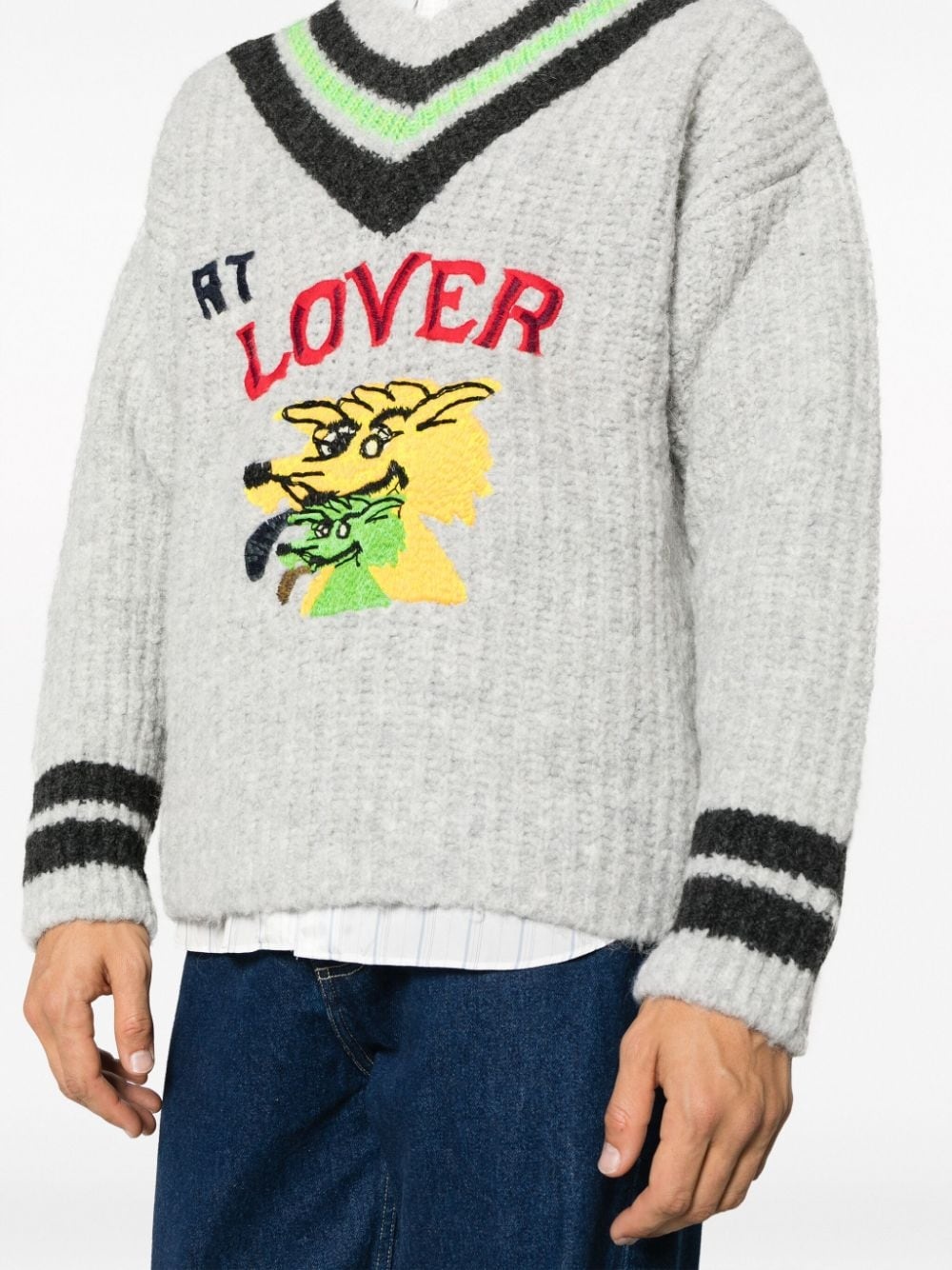 embroidered V-neck jumper - 5