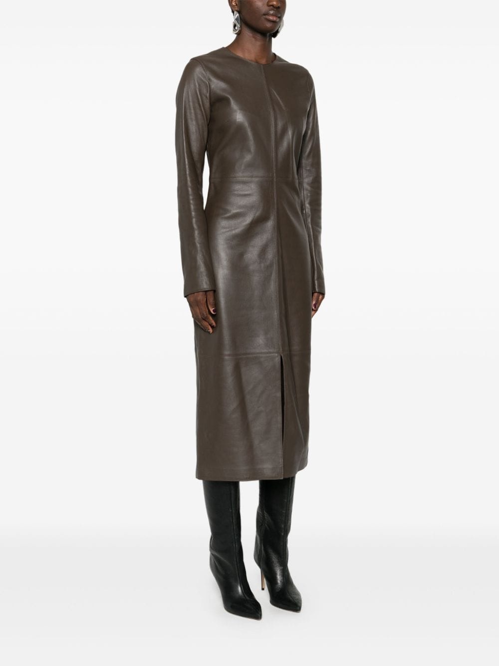 panelled leather midi dress - 3