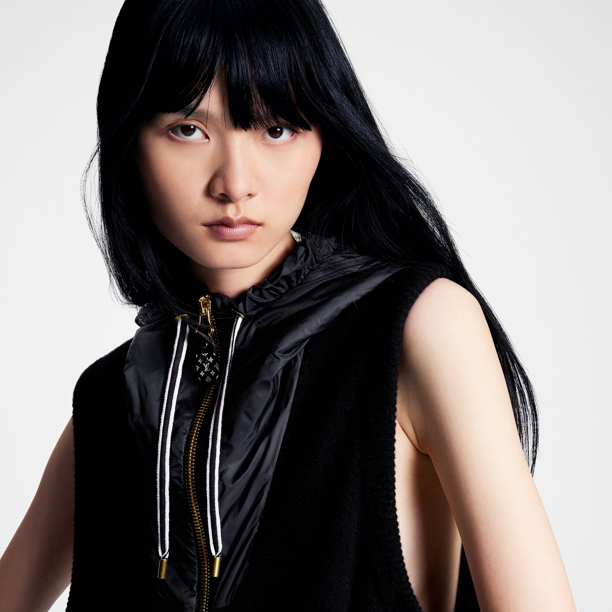 Nylon Insert Sleeveless Peplum Jacket - 2