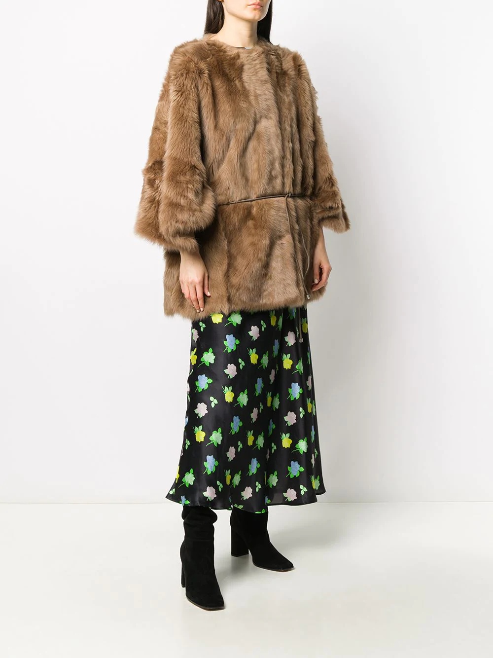 tie-wais fur coat - 3