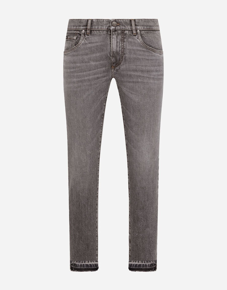 Light blue skinny stretch jeans with frayed turn-ups - 1
