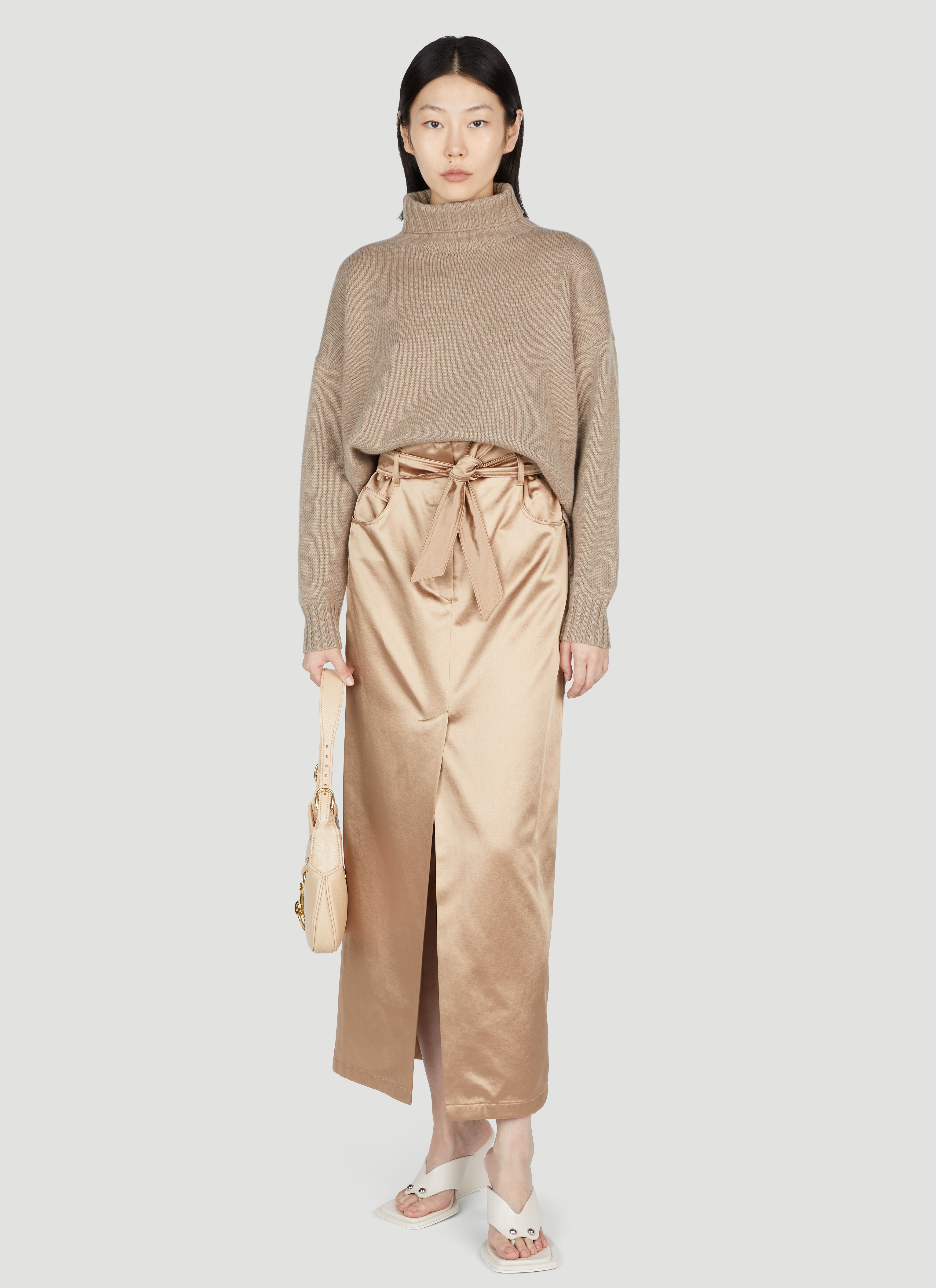 ★Max Mara★ Satin Long Skirt Camel 2511101018600032 Max Mara Satin Maxi Skirt | lncc | REVERSIBLE