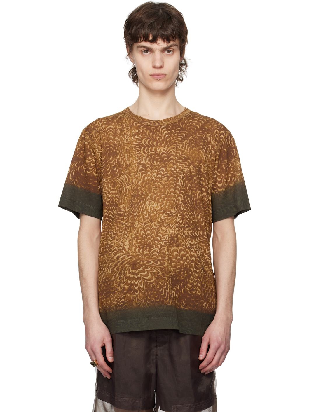 Brown Printed Cotton T-shirt - 1