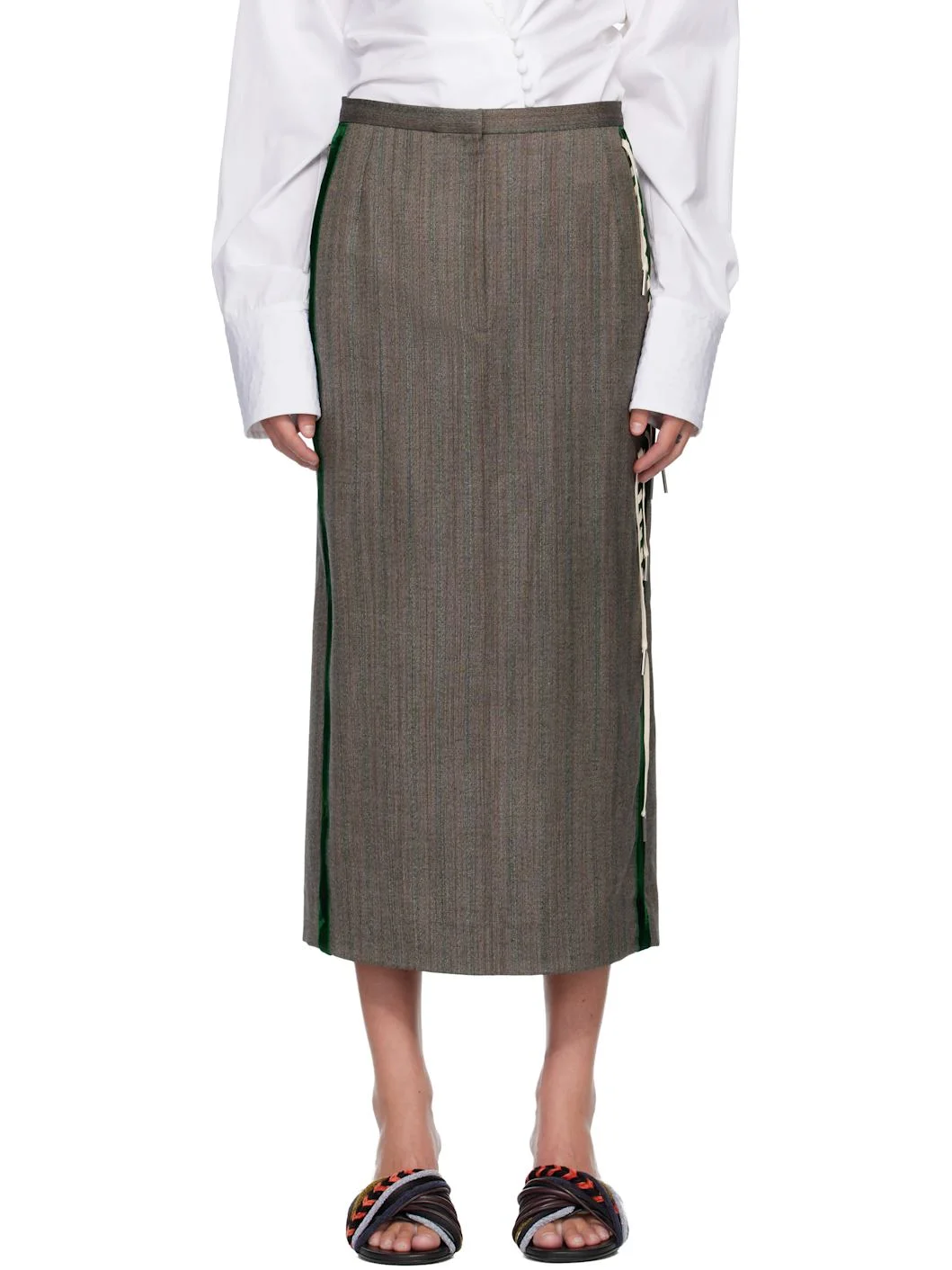 Gray & Green Wool Midi Skirt - 1