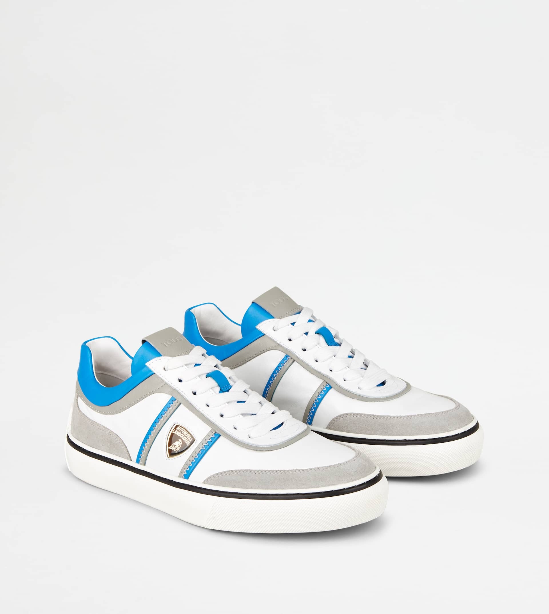 SNEAKERS IN LEATHER - GREY, WHITE, LIGHT BLUE - 3