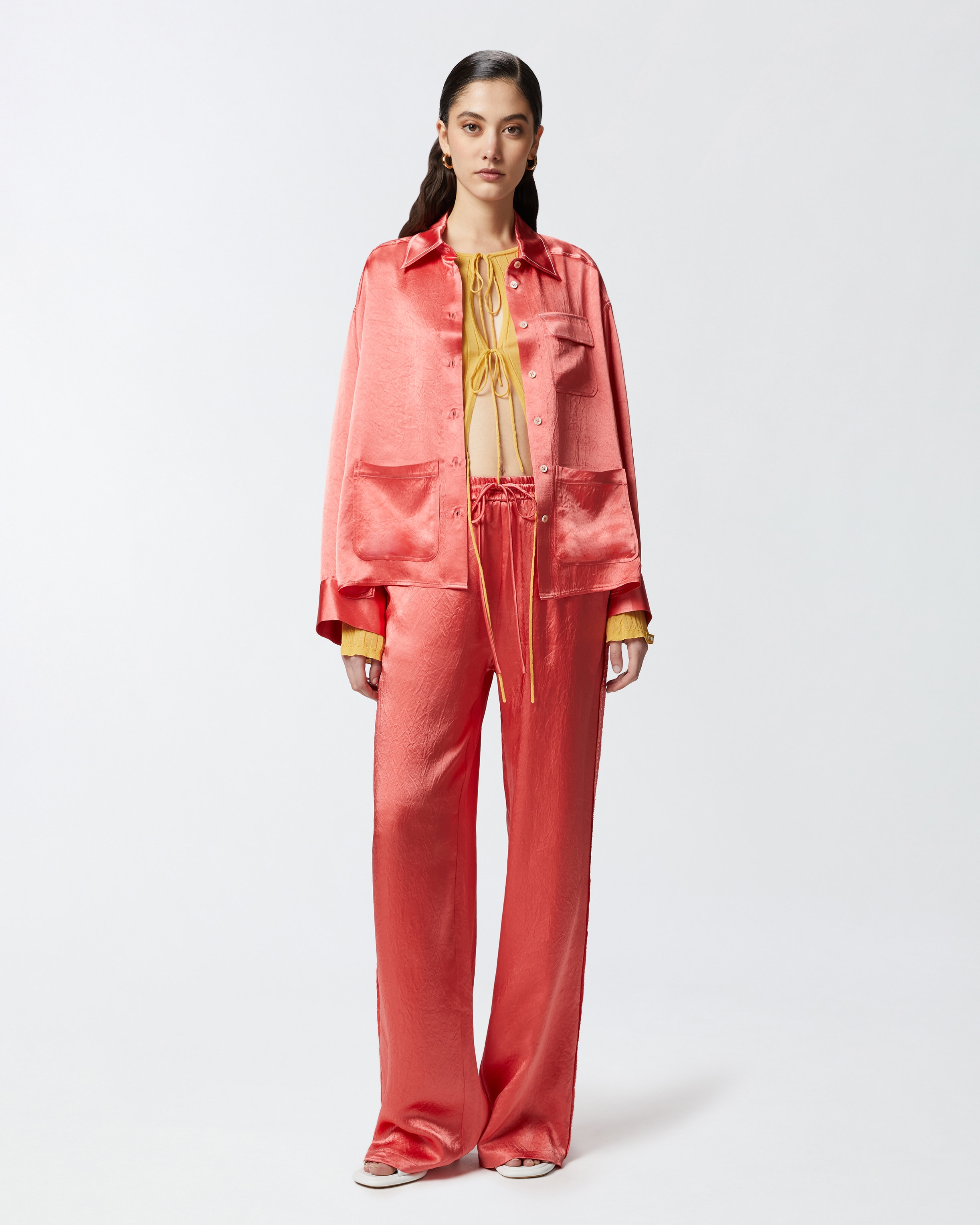 PYJAMA-STYLE PALAZZO TROUSERS IN SATIN - 2