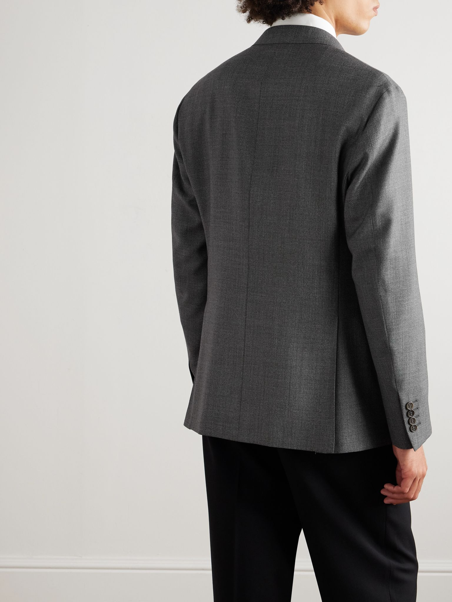 Double-Breasted Wool Suit Jacket Gray - 3
