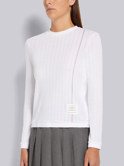 Thom Browne White Cotton Pointelle Rib Stripe Embroidery Long Sleeve Tee outlook