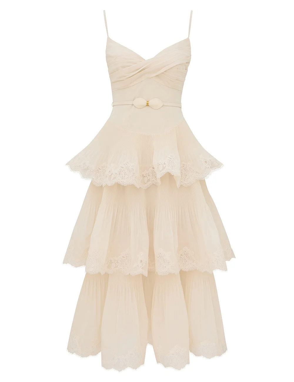 LACE PLEATED TIERED MIDI DRESS - 1