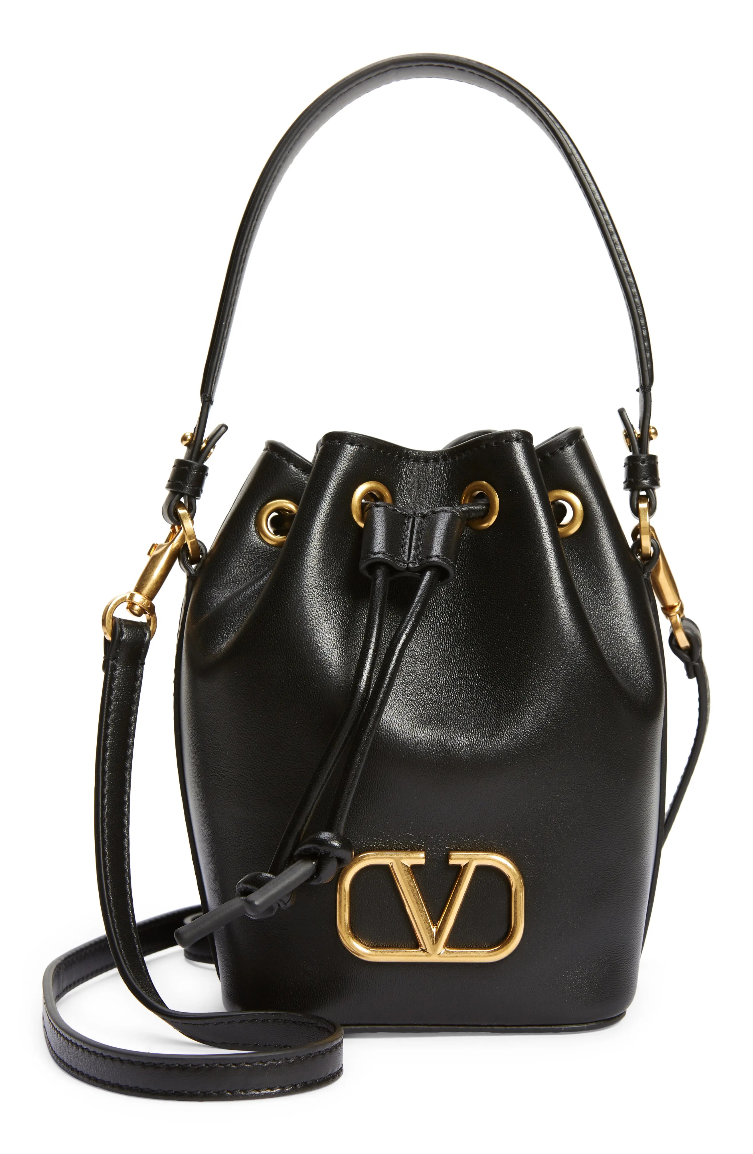 バッグ・カバンその他 VLOGO SIGNATURE SMALL BUCKET BAG WITH FRINGES Valentino Garavani Mini VLogo Signature Leather Bucket Bag