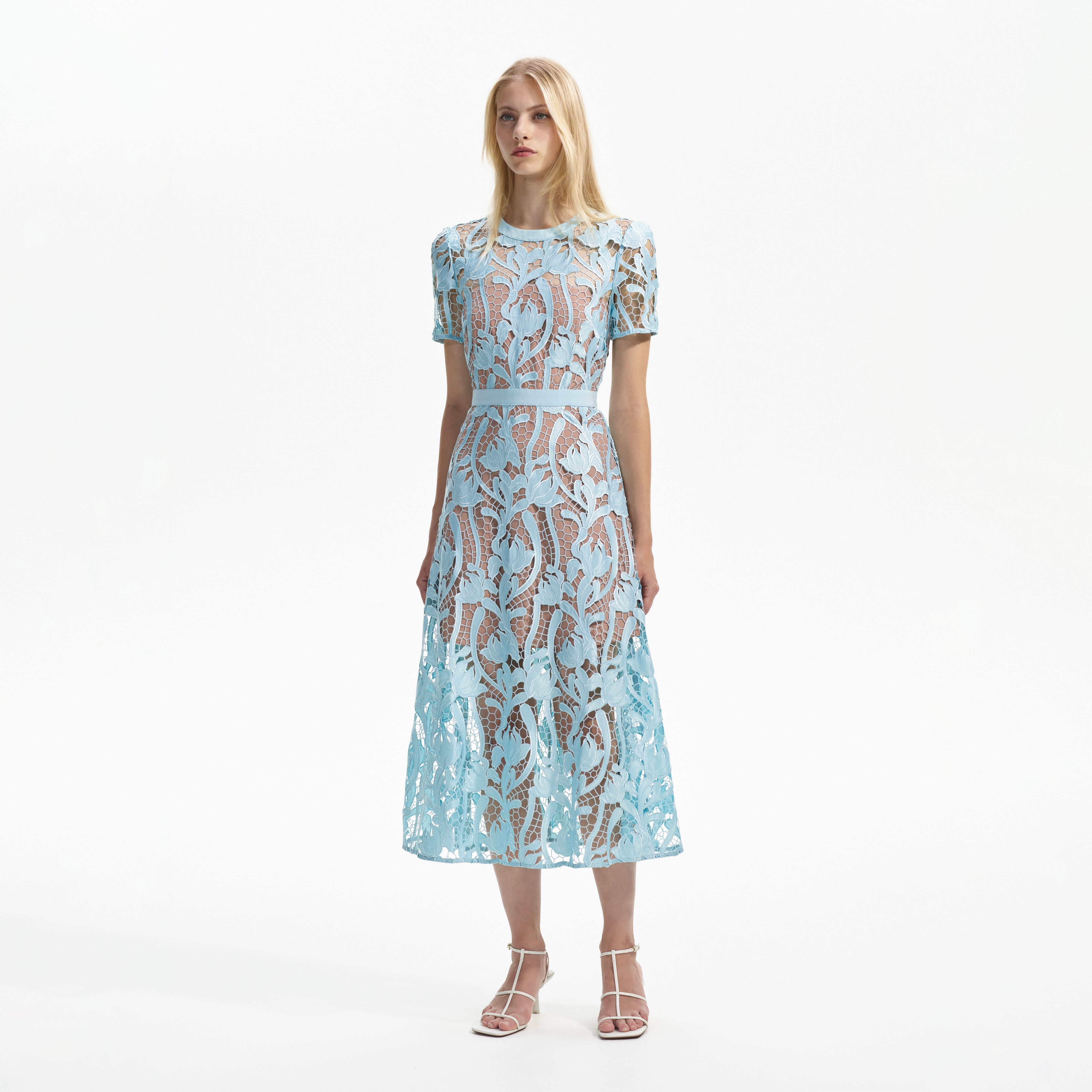 Light Blue Lace Midi Dress - 2