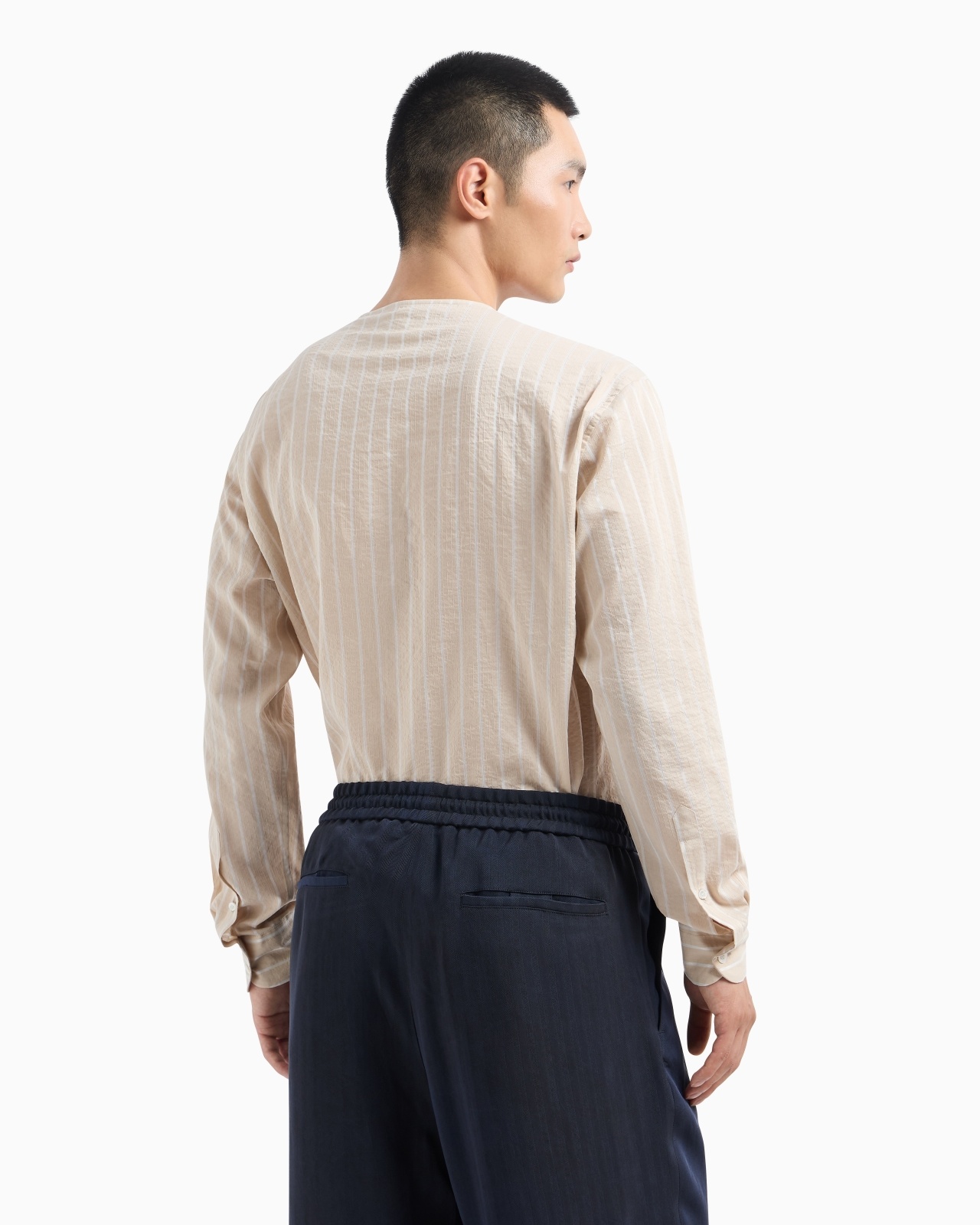 PINSTRIPED COTTON, SILK AND VISCOSE POLO SHIRT - 3