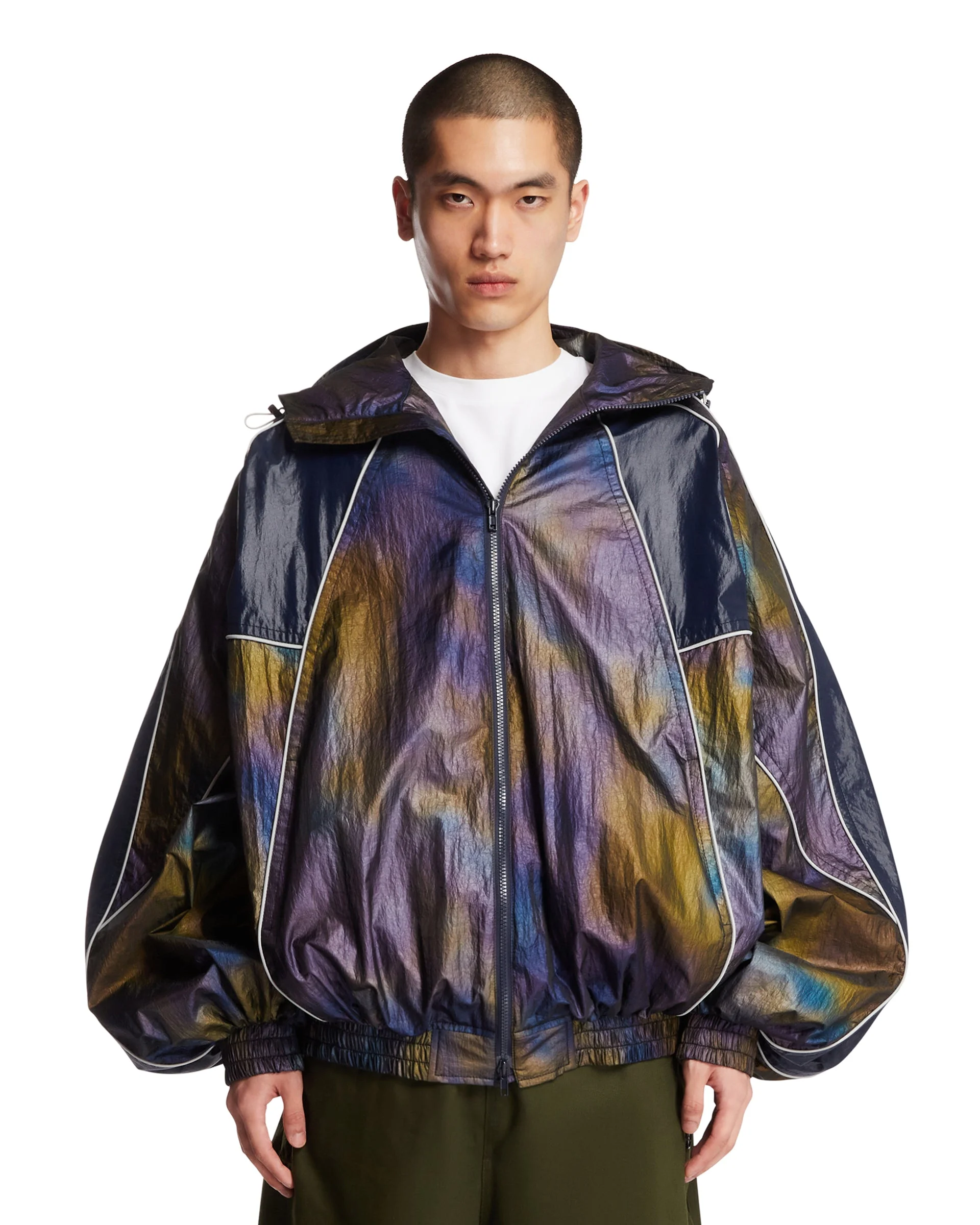 Blue Patterned Windbreaker Jacket - 1