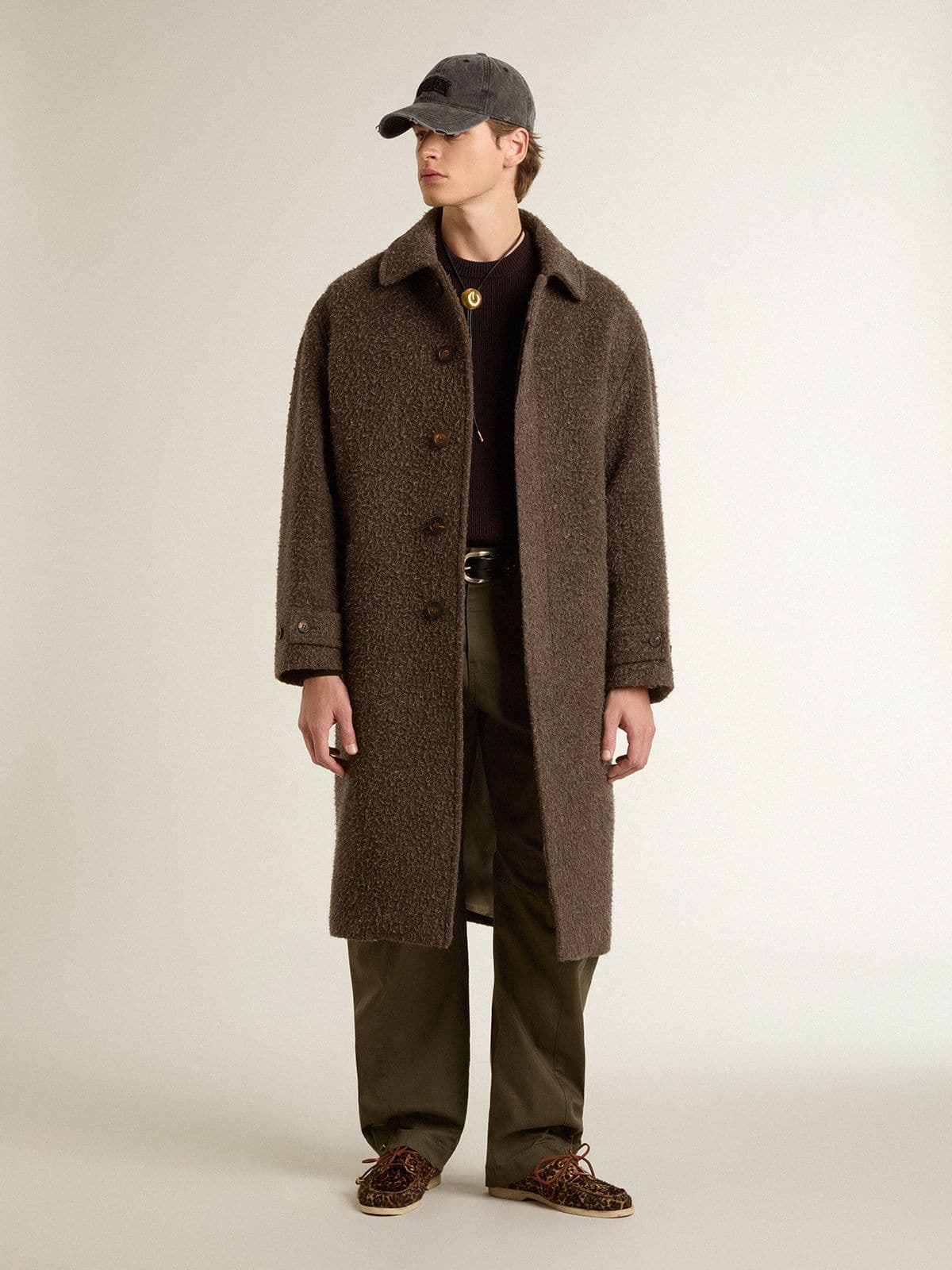 Men's brown crew-neck sweater with 'Golden' lettering on the back - 3
