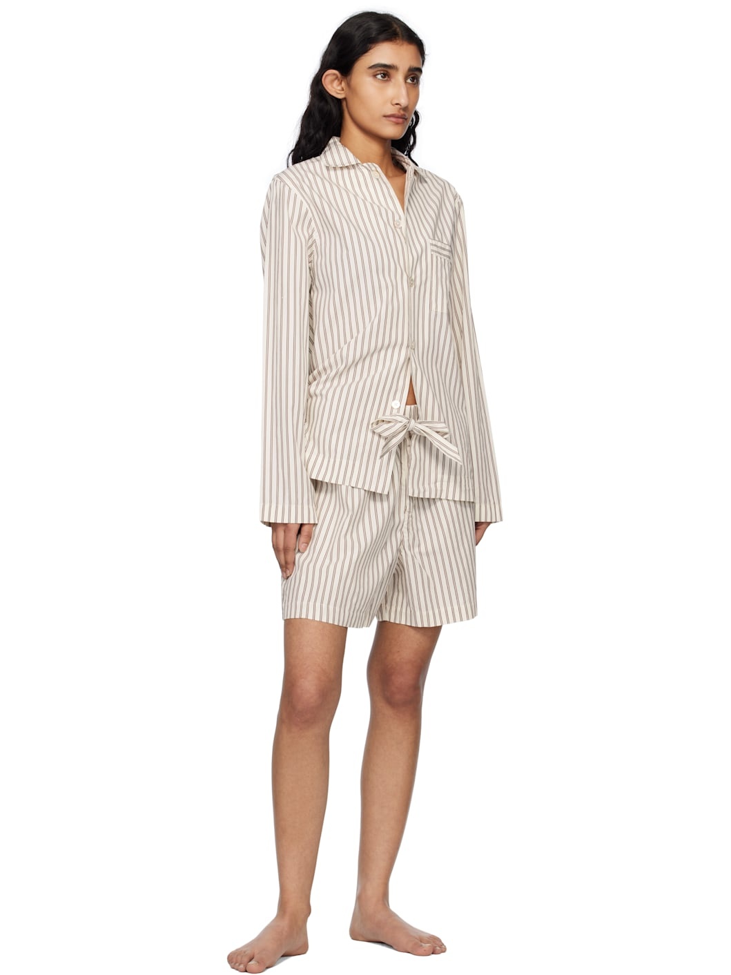 Off-White & Brown Poplin Pyjama Shorts - 4