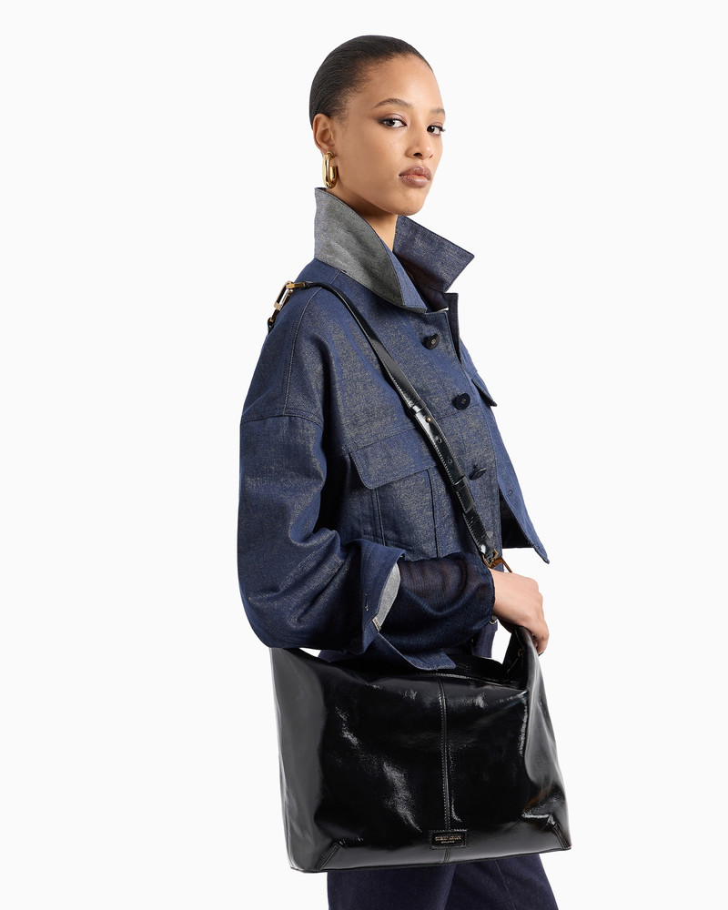 La Prima Soft large hobo bag in patent nappa leather 7