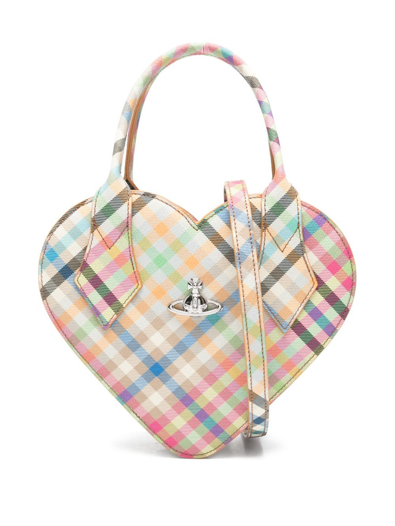 Josephine heart plaid tote bag 1