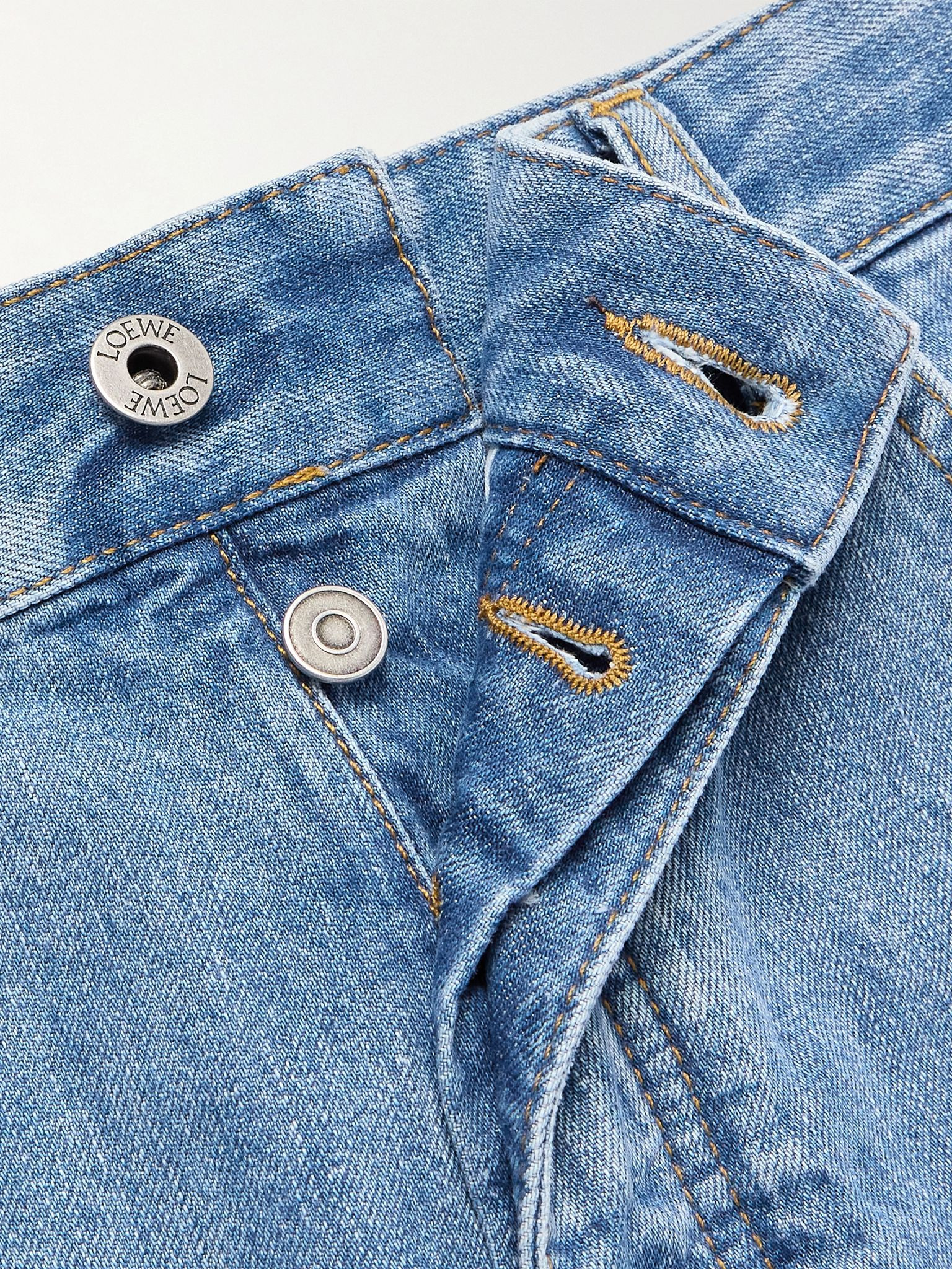 Anagram Straight-Leg Logo-Appliquéd Frayed Denim Shorts Blue - 6