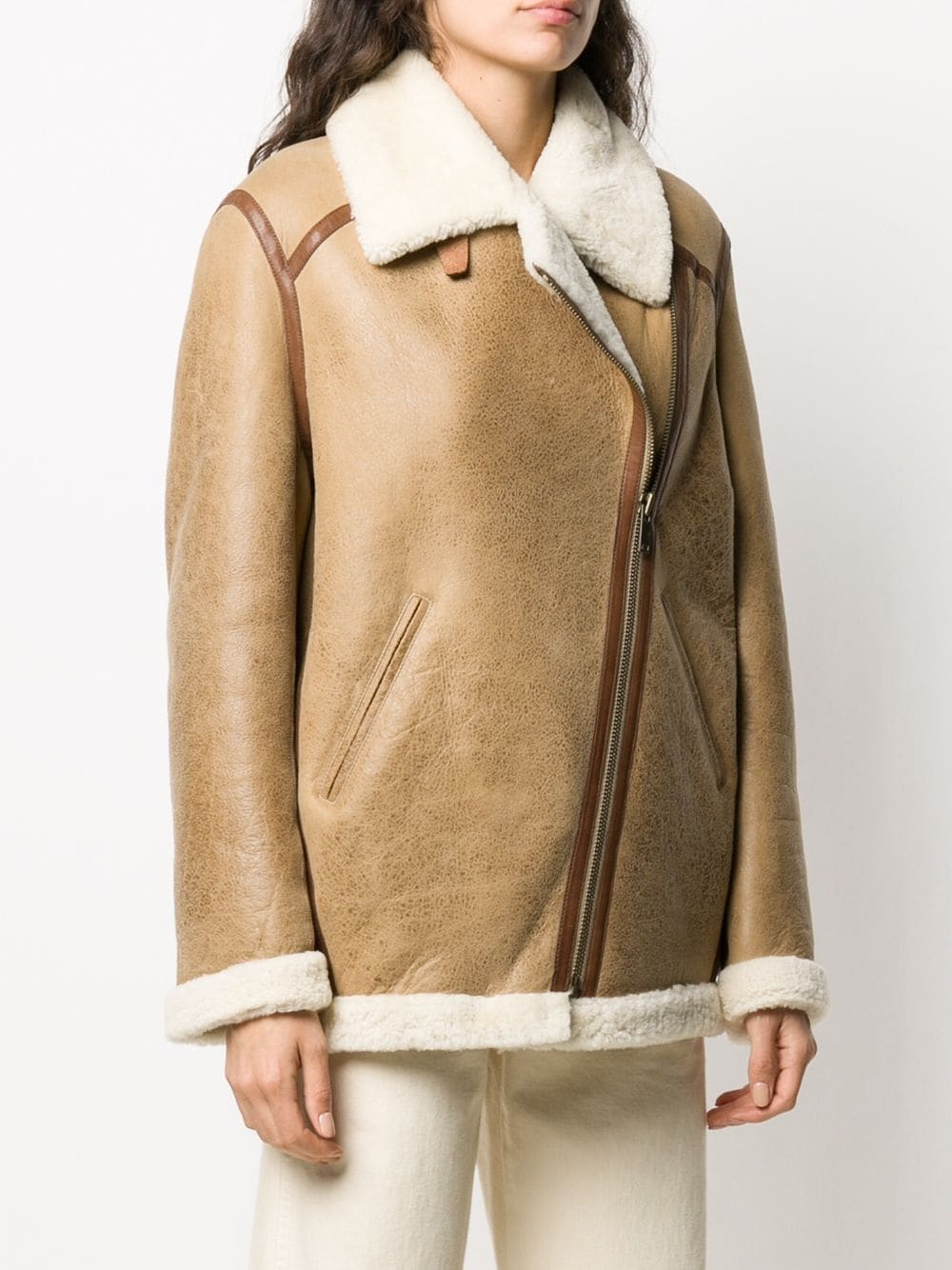 asymmetric zip shearling jacket - 3